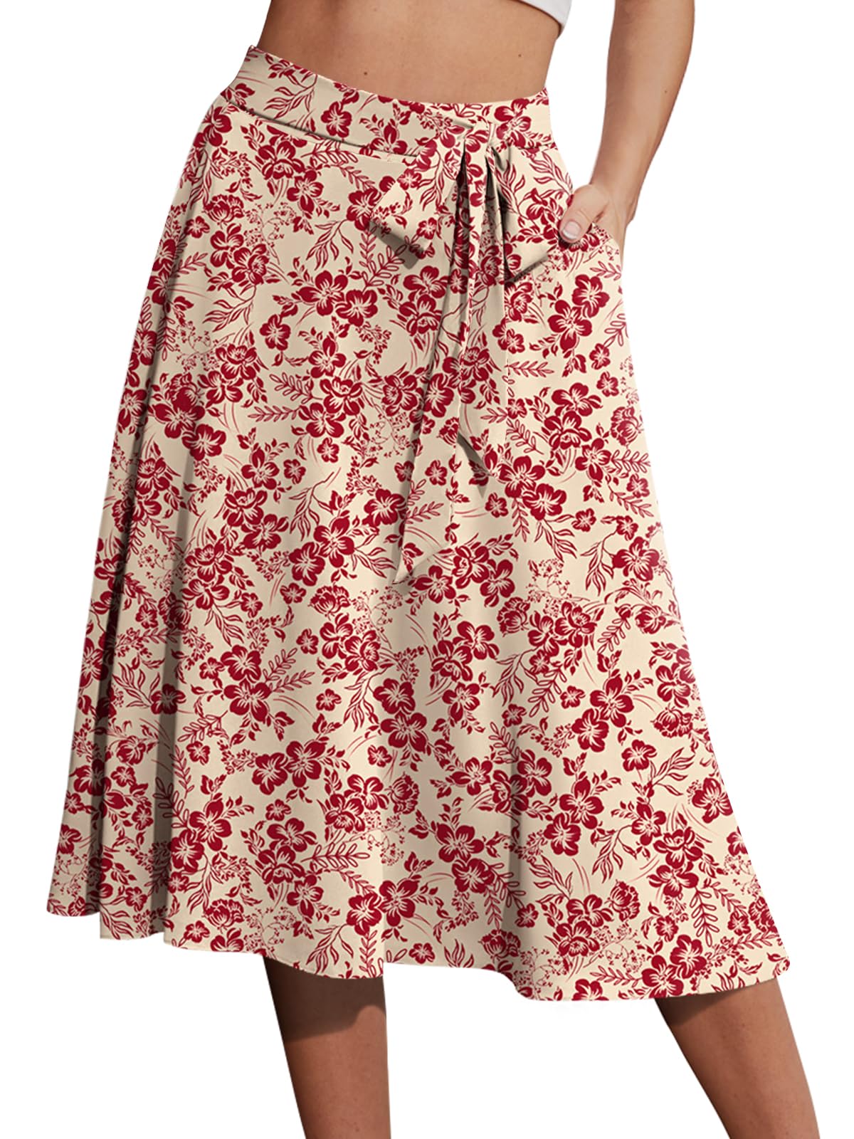 Yincro Women's A-Line Midi Skirt with Pockets High Waist Flared Below The Knee Skirts