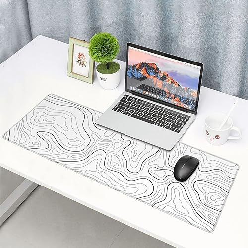 Miniatura 8 de Alfombrilla de mouse grande para juegos, XL, minimalista, topográfico, mapas topográficos, alfombrilla de mouse larga de 31.5 x 11.8 pulgadas,