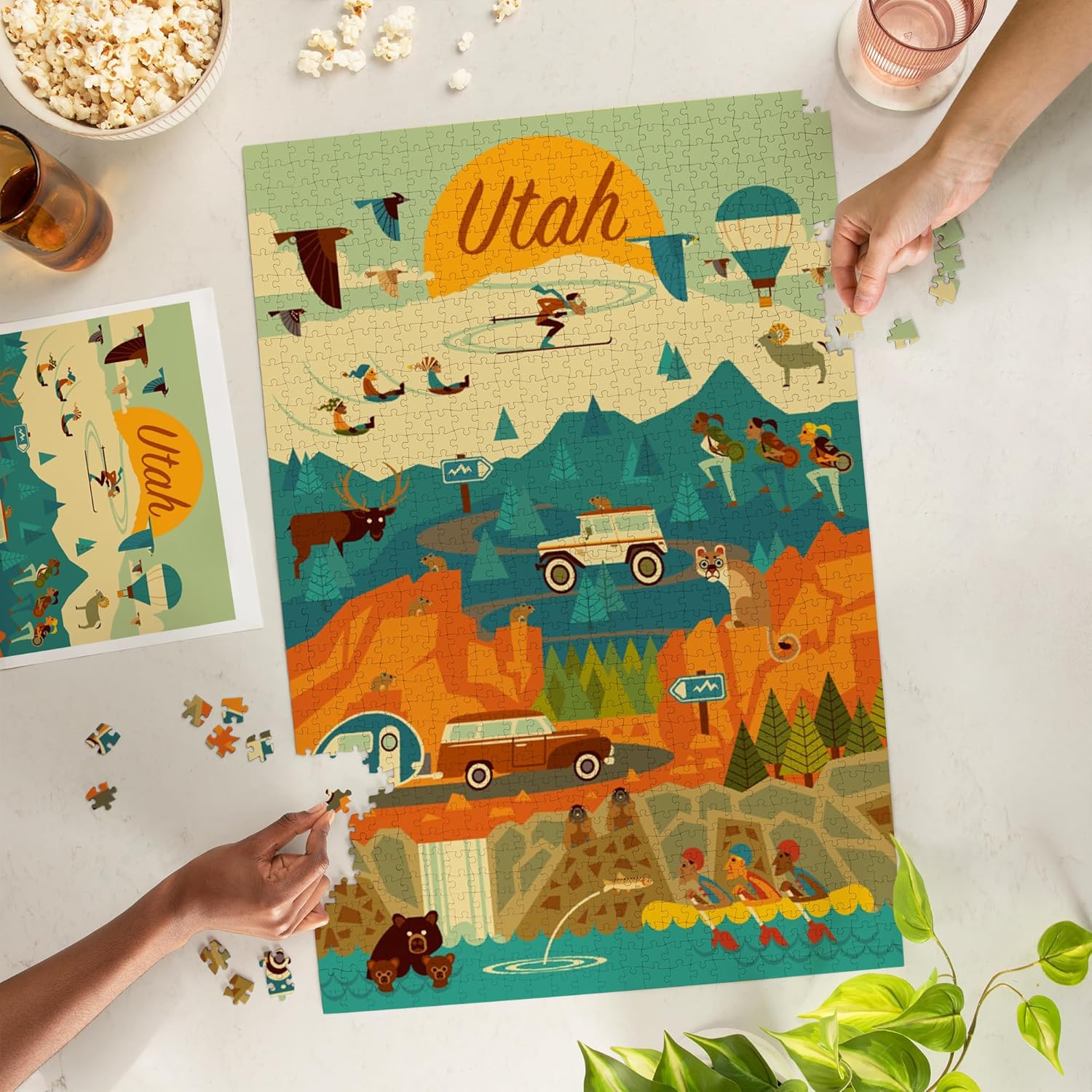 "Lantern Press Utah, Geometric, Mountain, 1000 Piece Jigsaw Puzzle for Adults, Made in USA with Reference Poster"