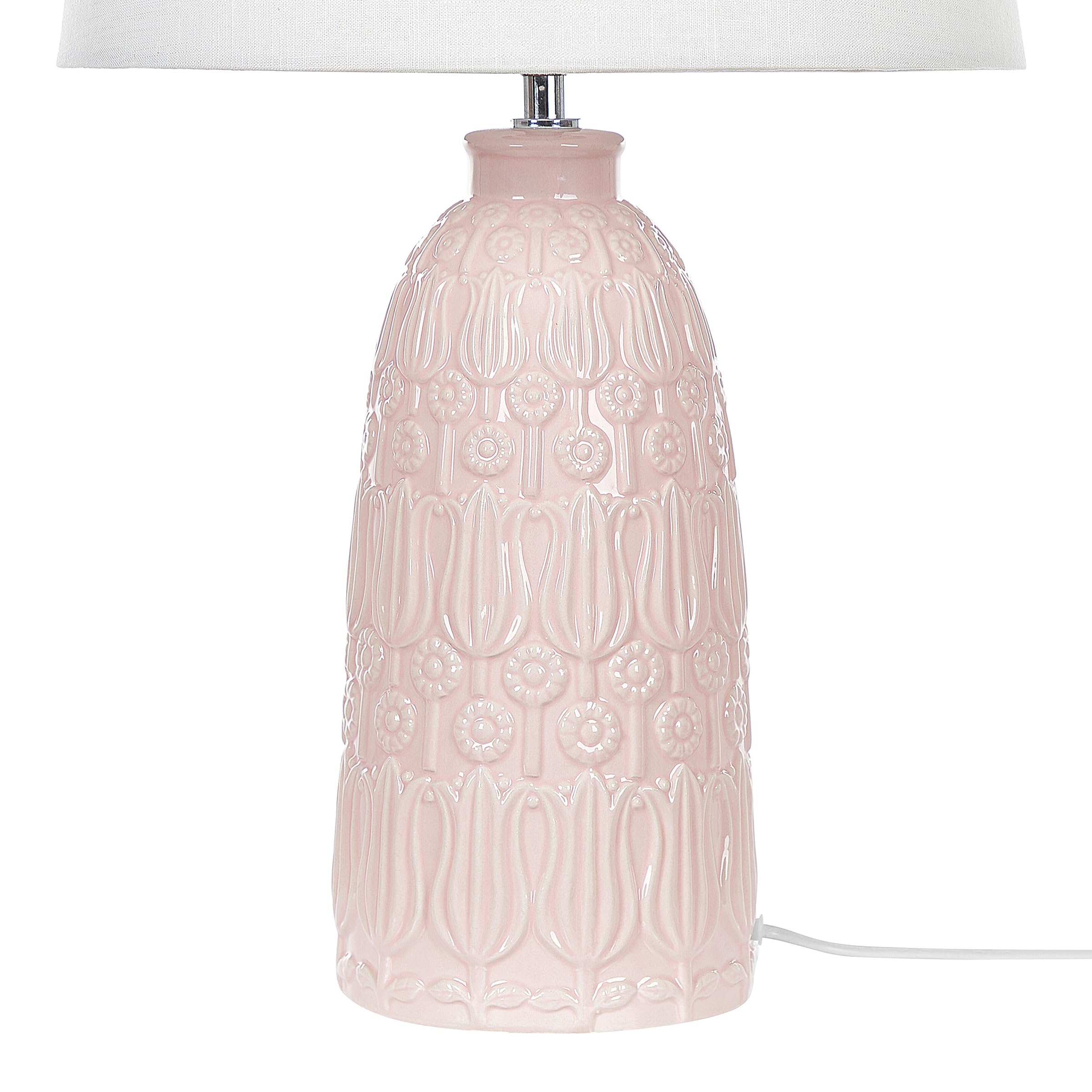 Beliani Lampada da tavolo base in ceramica rosa paralume in tessuto bianco 56 cm boho rustico boho