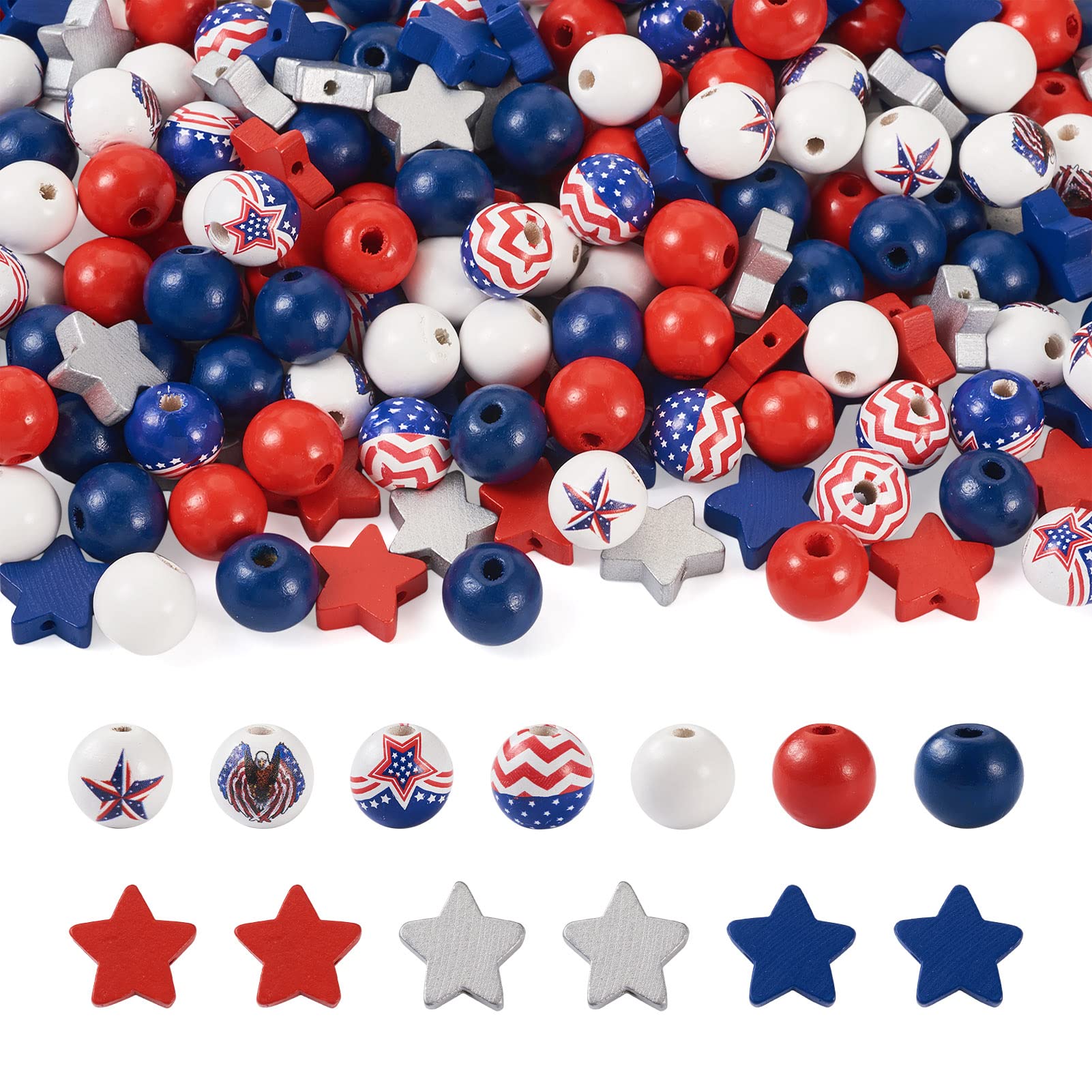 Perles en bois du 4 juillet bleu de 16 mm pour guirlande décorative et bricolage