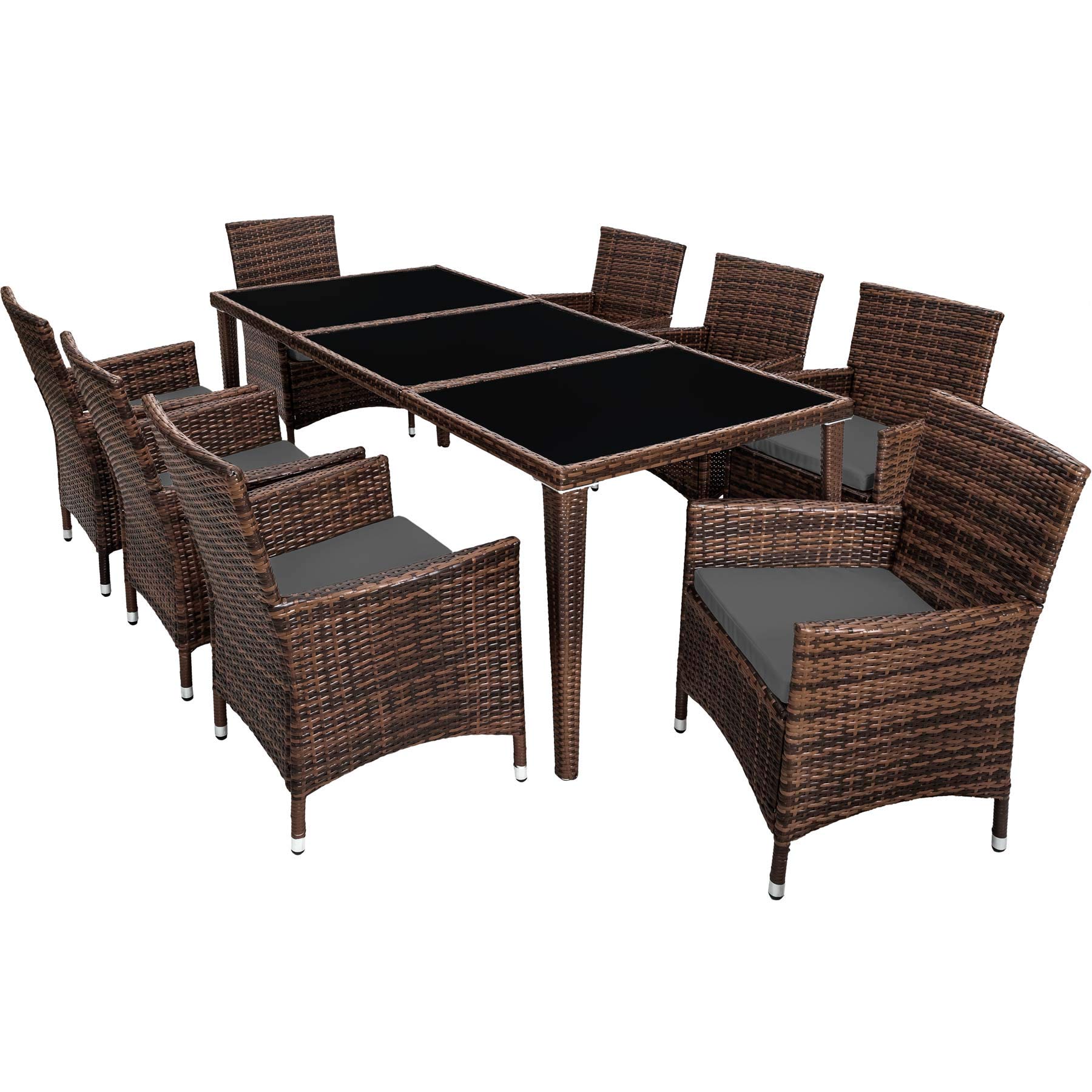 Set Giardino Alluminio E Poly Rattan - 8 Sedie + Tavolo Nero Con Cuscini E Copertura - Foto 5