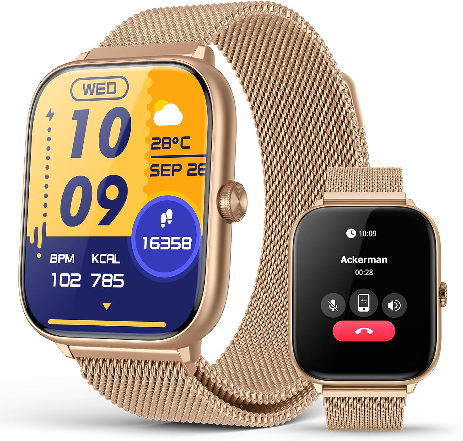 Luxury Rose Gold Smart Watch for Women with Magnetic Band, 2.06" AMOLED Display, IP68 Waterproof Fitness Tracker,118 Sports, Blood Pressure/Heart Rate/SpO2/Sleep, Gift for Her, Android iPhone