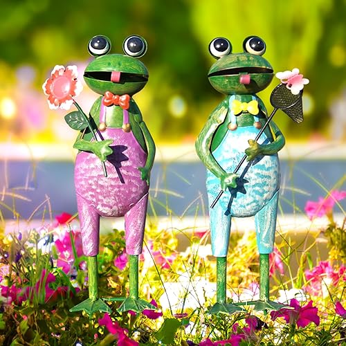 Miniatura 1 de HONGLAND Metal Frog Garden Decorative Stakes Outdoor Frog Sculptures 3D Frog Figurine for Lawn Patio Yard Garden-2 PCS