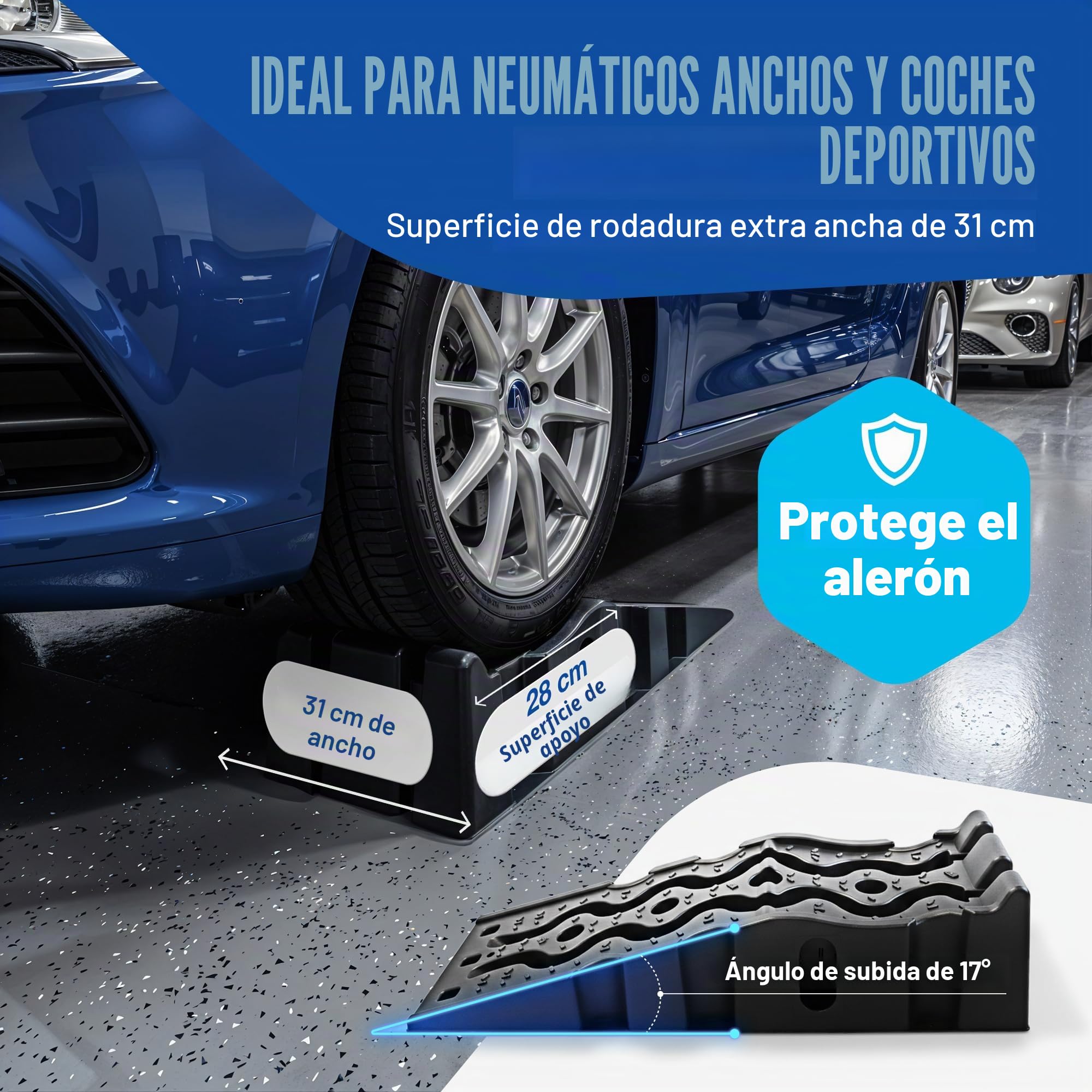 NTG Rampa de acceso para coches (juego de 2) hasta 3000 kg, cuñas de plástico antideslizantes + apilables, aptas para cualquier coche
