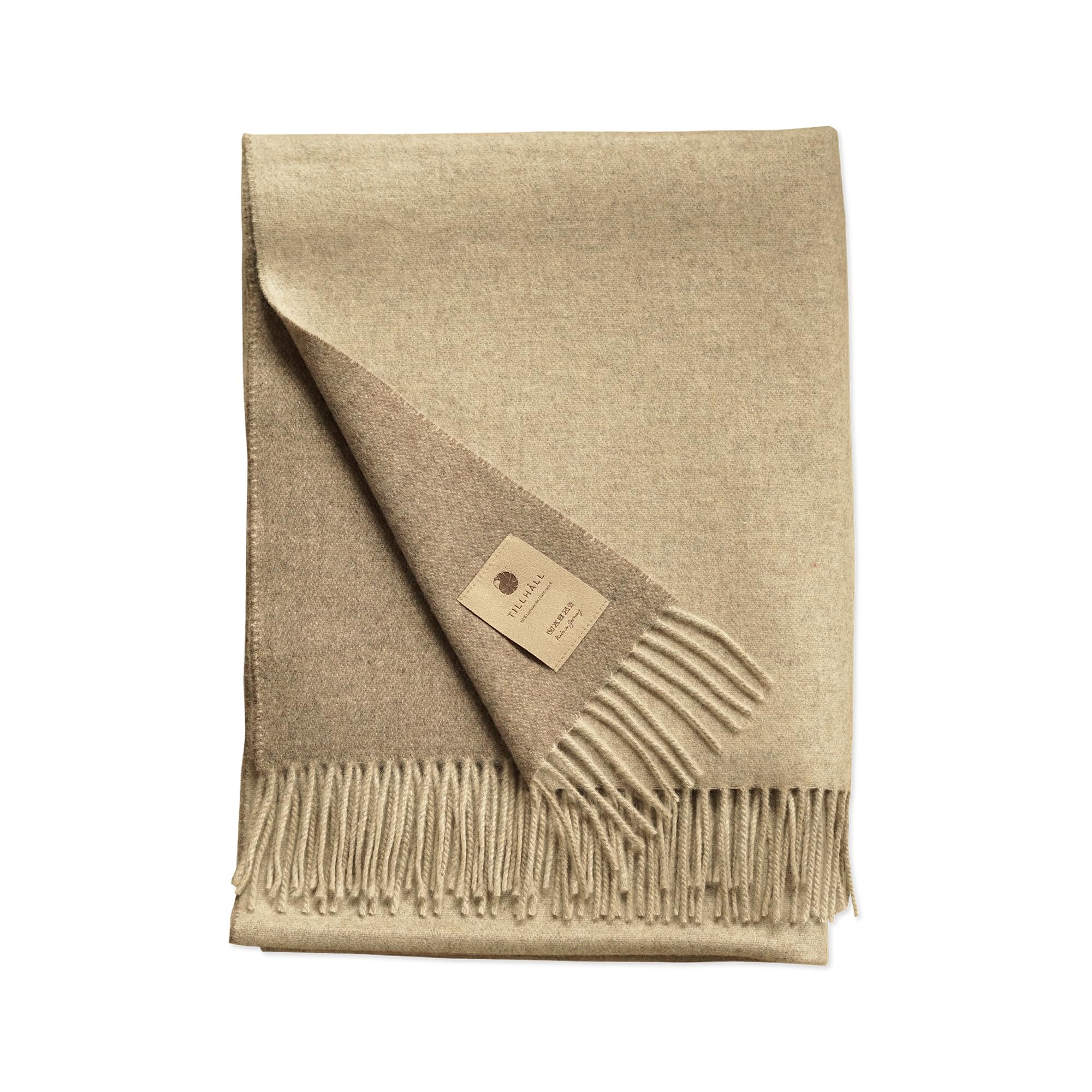 Wolldecke für Sommer aus 100% Reiner Bio-Lammwolle | leicht & weich | Made in Germany | 130x190 cm | Double-face Optik – Taupe