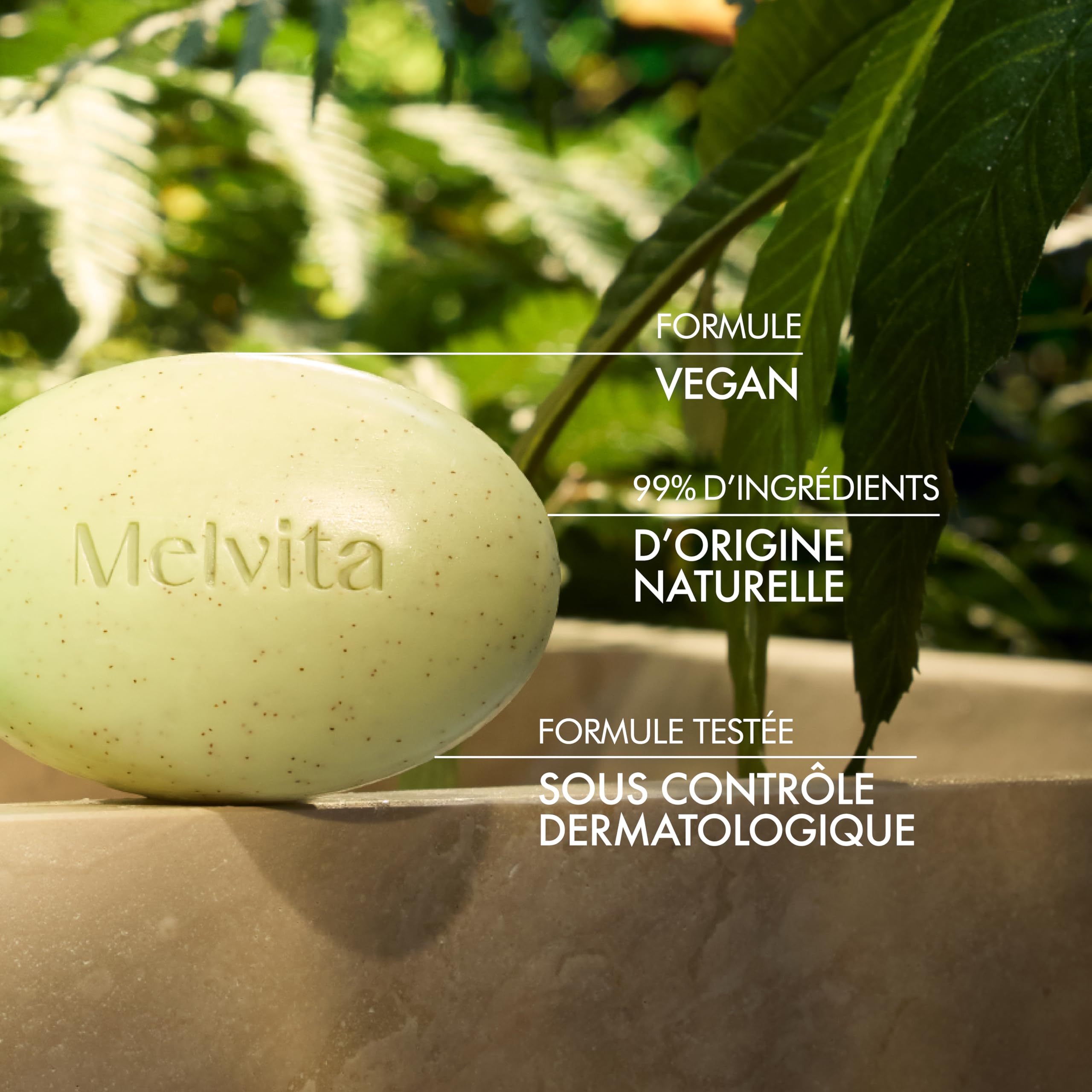 Melvita - Savon Exfoliant Lissant - Or Végétal - Exfolie et affine le grain de peau - Peaux sèches - Extrait de Feuille de Châtaignier, Coques d'Amande - 125 g