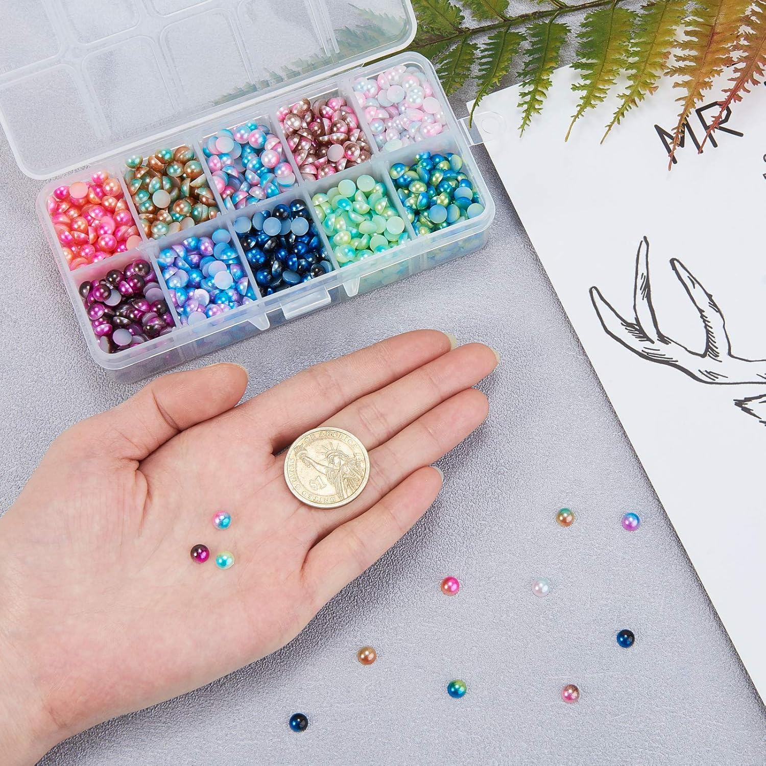 Airssory 1800 Pcs 10-Colors Acrylic Faux Pearls Imitation Pearl Half Round Cabochons Dome Slime Charms for DIY Jewlery Scrapbooking Embellishments Craft Making - 6x3mm : Everything Else