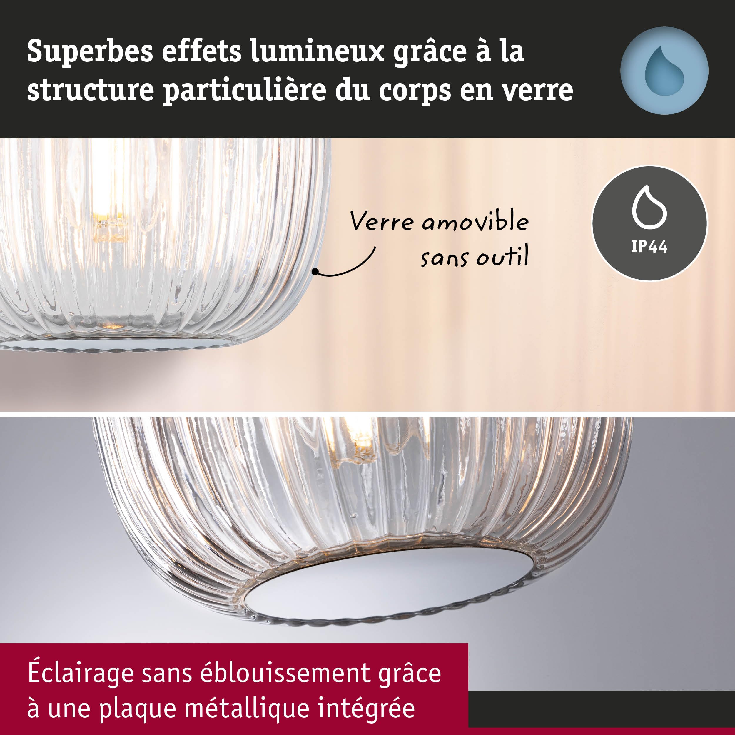 Paulmann 71143 Luminaire en suspension Selection Bathroom Ruya IP44 E14 max. 20W Verre, Chrome éclairage de salle de bain - luminaire sans ampoule