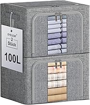 2 x XXL Rigid Wardrobe Boxes (24L/66L/100L) with Metal Reinforcements - Space Saving Organizer, Stackable Storage Boxes for Clothes and Accessories