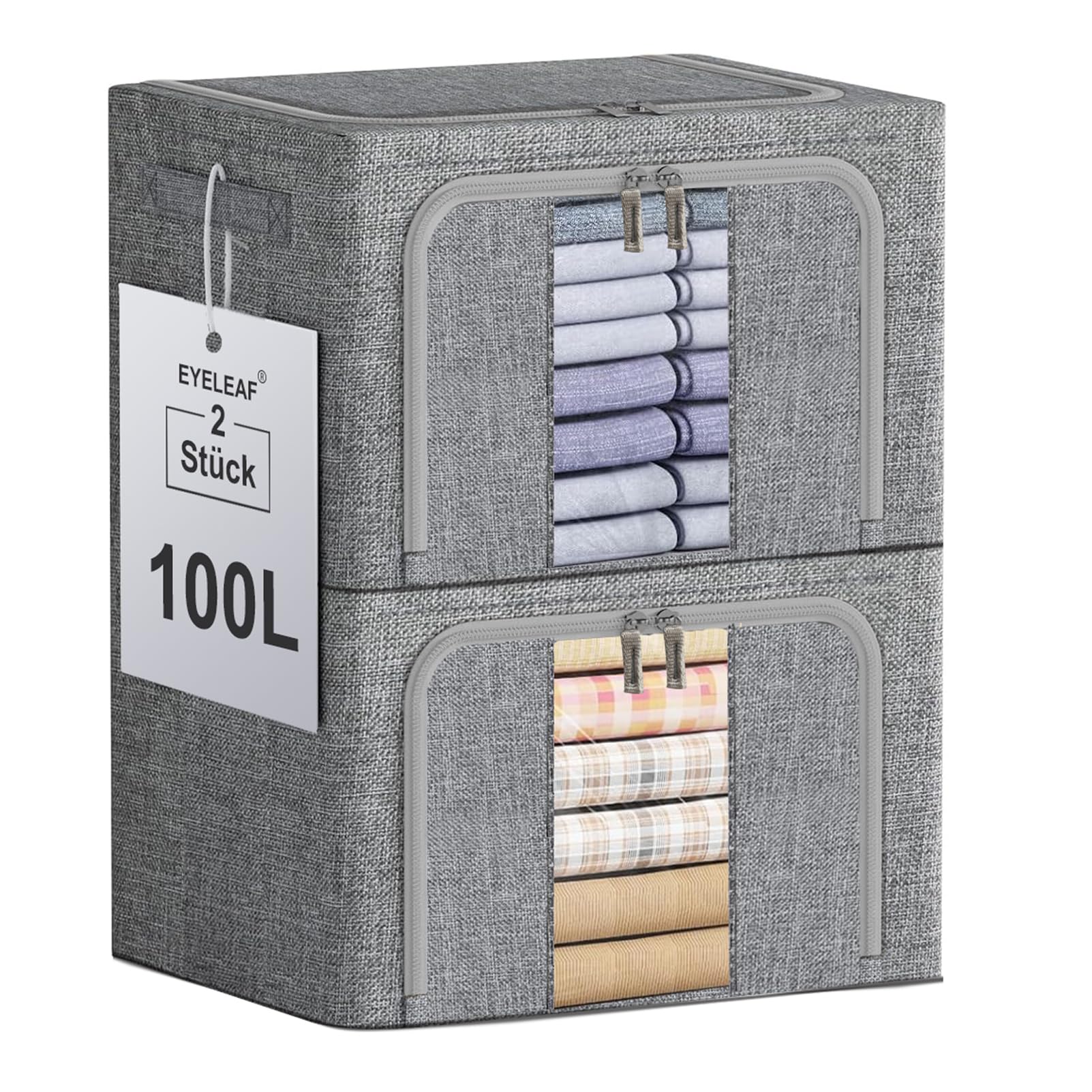 Scatole Rigide per Armadio XXL 2 Pezzi (24L/66L/100L) con Rinforzi Metallici - Organizer Salvaspazio, Contenitori Impilabili per Vestiti e Accessori