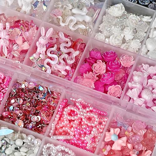 Miniatura 5 de Juego de 2050 dijes de uñas 3D de mariposa, rosa, lazo, conejo, oso, para uñas, diamantes de imitación, perlas, gemas de cristal, rebanadas de uñas