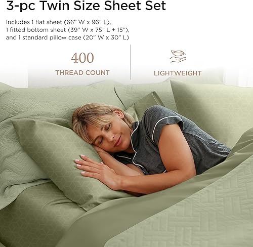 Miniatura 2 de Threadmill Juego de sábanas de algodón egipcio tamaño individual, sábanas 100% algodón egipcio certificado para cama de tamaño individual, juego de