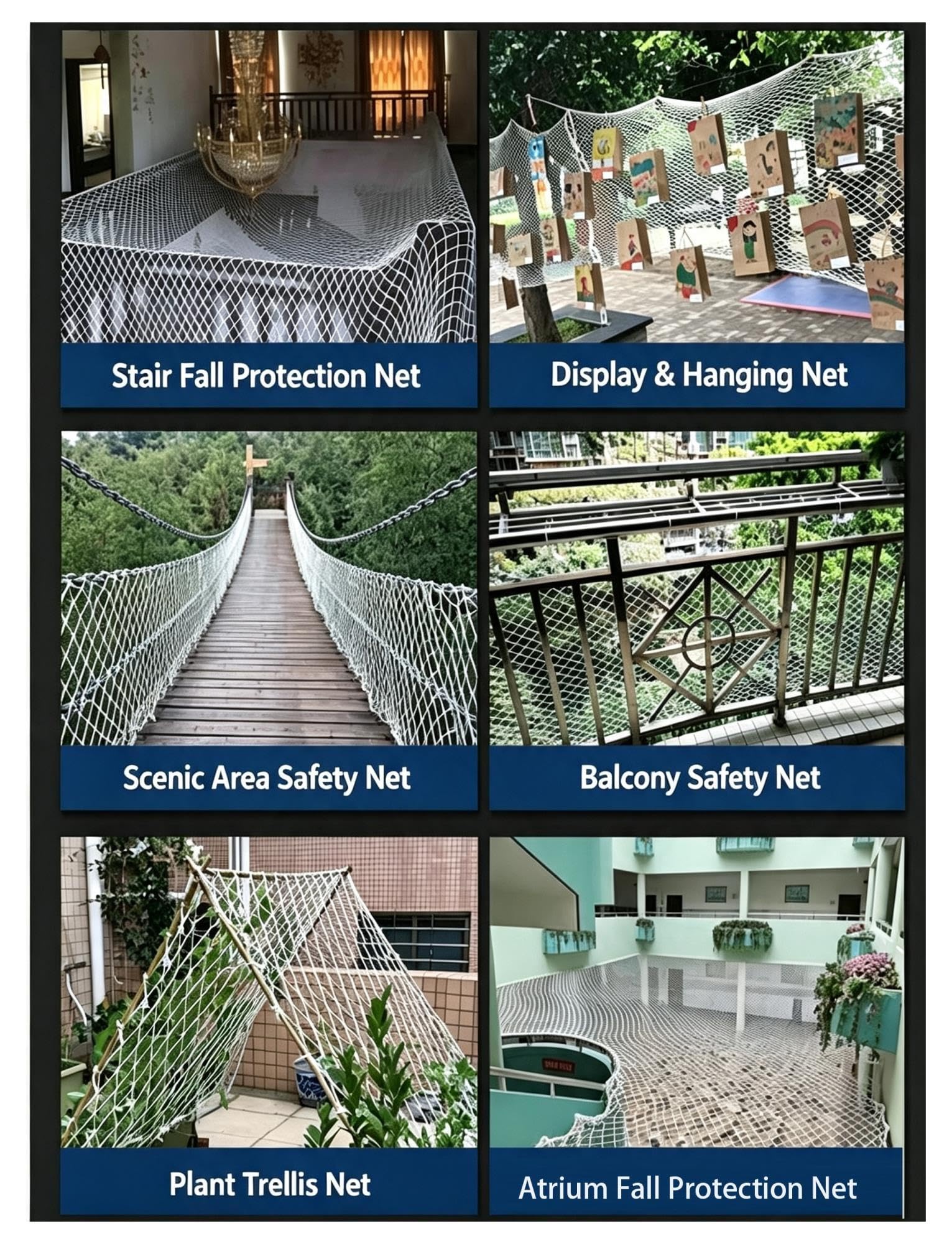 Nylon Schutznetz 5cm Masche Seilnetz Balkon Treppe Außen | Robustes Netz mit 8mm/10mm Seildurchmesser für Balkon, Garten, Baustelle und Trennbereiche(Rope D 0.8cm/8x9m)