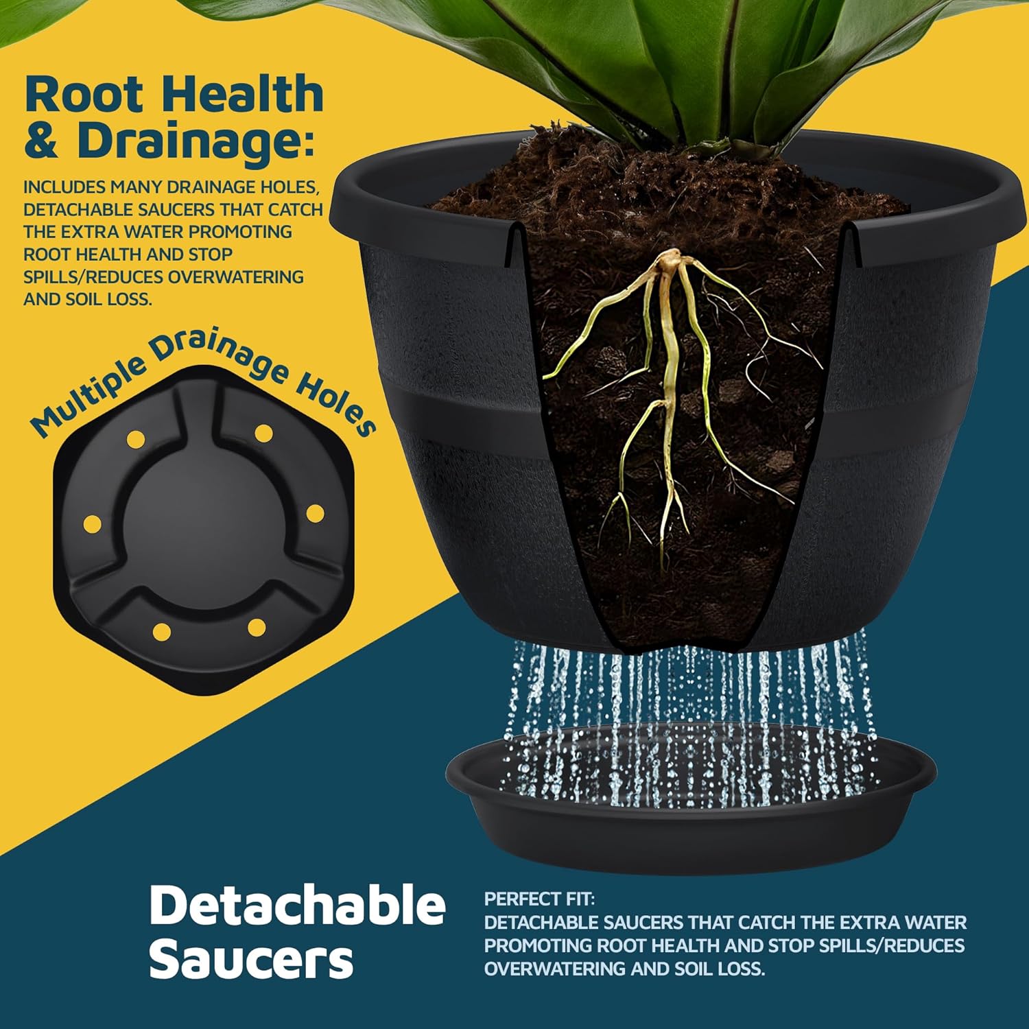 10-Inch Whiskey Barrel Planters Outdoor Pack of 5 - Durable Plastic Plant Pots for Indoor & Outdoor Use with Drainage & Saucer, Lightweight Rustic Barrel Planters for Flowers, Herbs & Small Plants