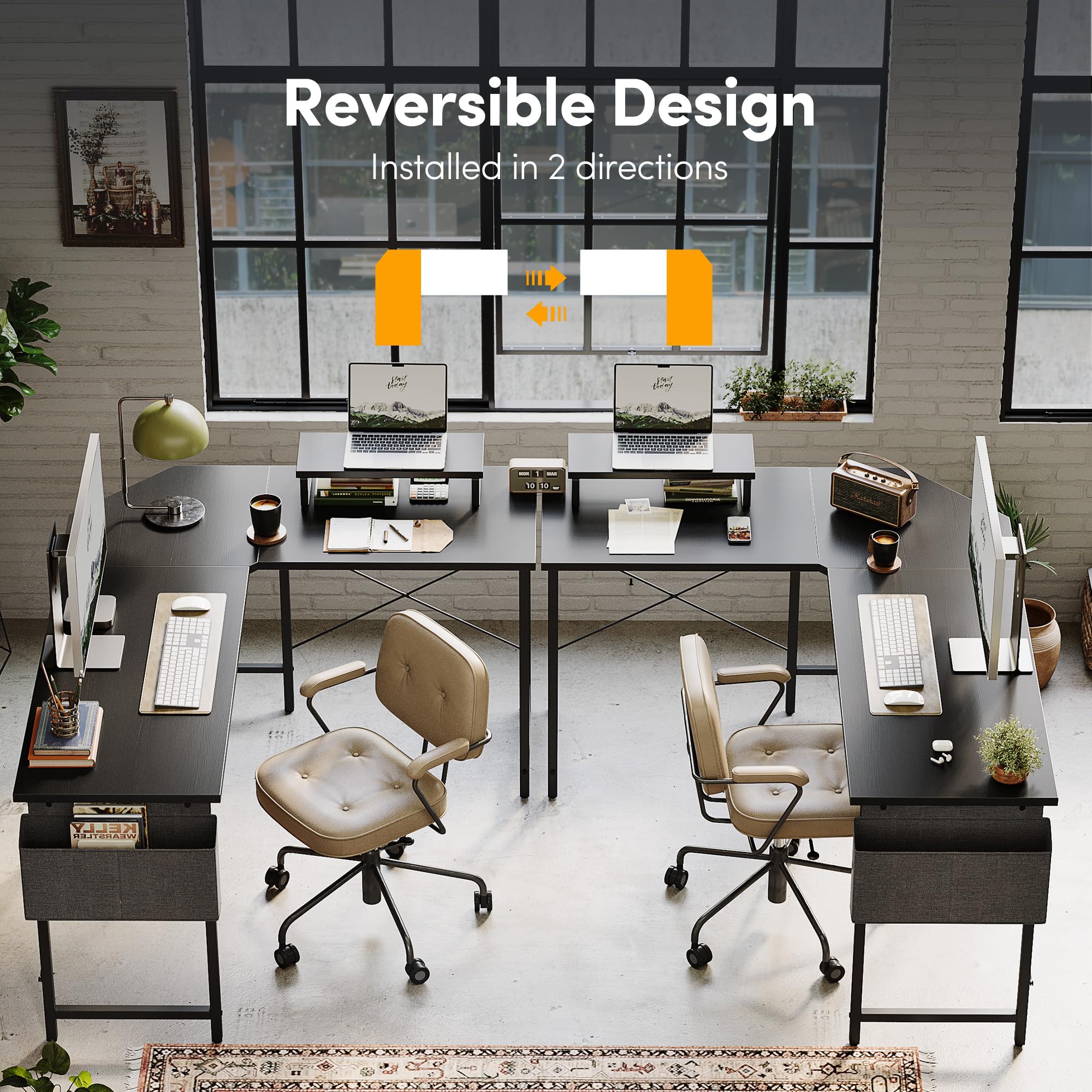 CubiCubi L-vormig computerbureau, 150 x 120 cm hoekbureau, stabiel voor gaming, met monitorstandaard en opbergtas, groot wit/wit