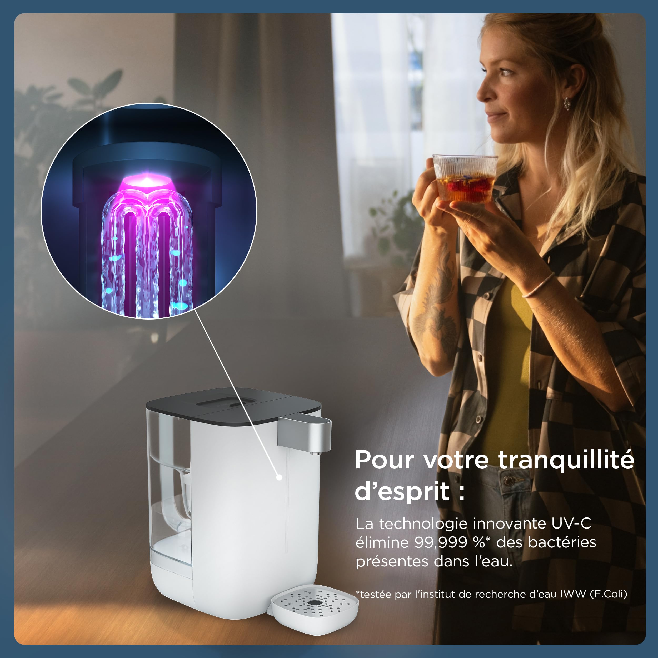 BRITA Cube – Distributeur d'eau filtrée chaude ou tempérée (4,0 L), différentes tailles de contenants pré-enregistrés, technologie UV-C & filtre à eau MAXTRA PRO Expert anti-tartre inclus