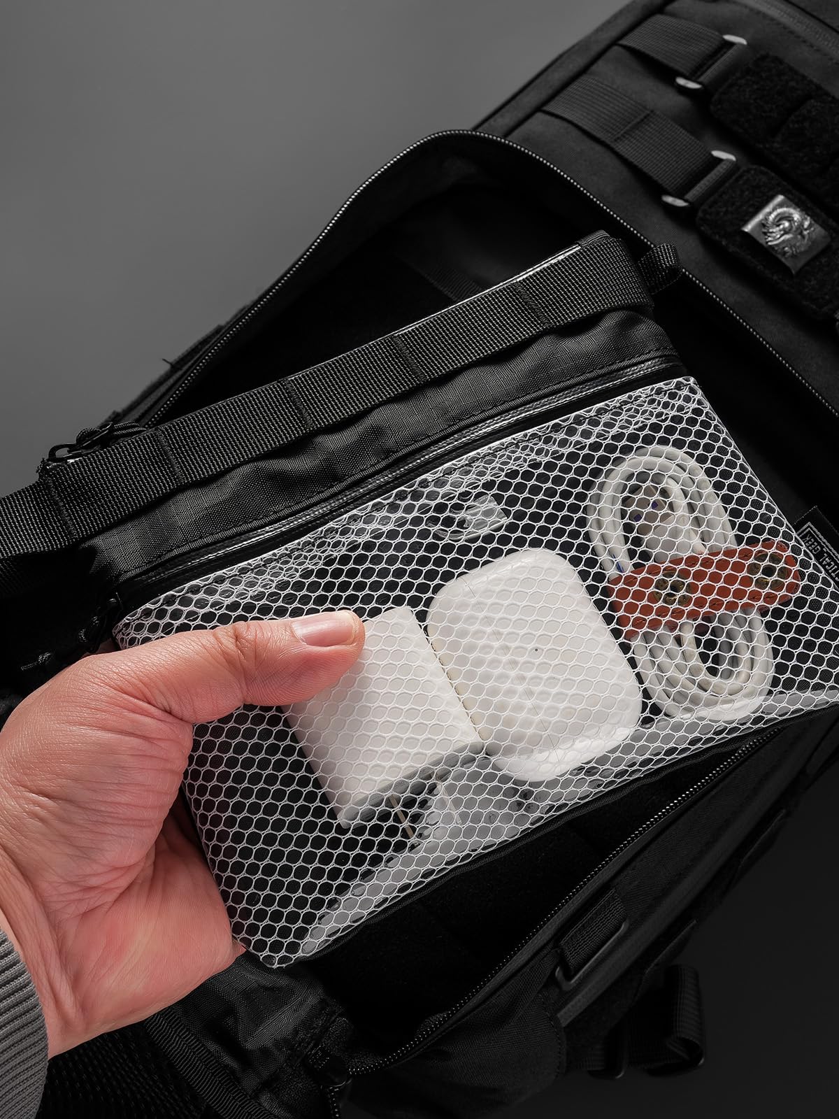 TACTICAL_GEEK Storage EDC mała torba, wodoszczelna nylonowa organizacja, wielofunkcyjna torba do noszenia, półprzezroczysta torba z siateczki do przechowywania, A15, przezroczysty, S, torba do