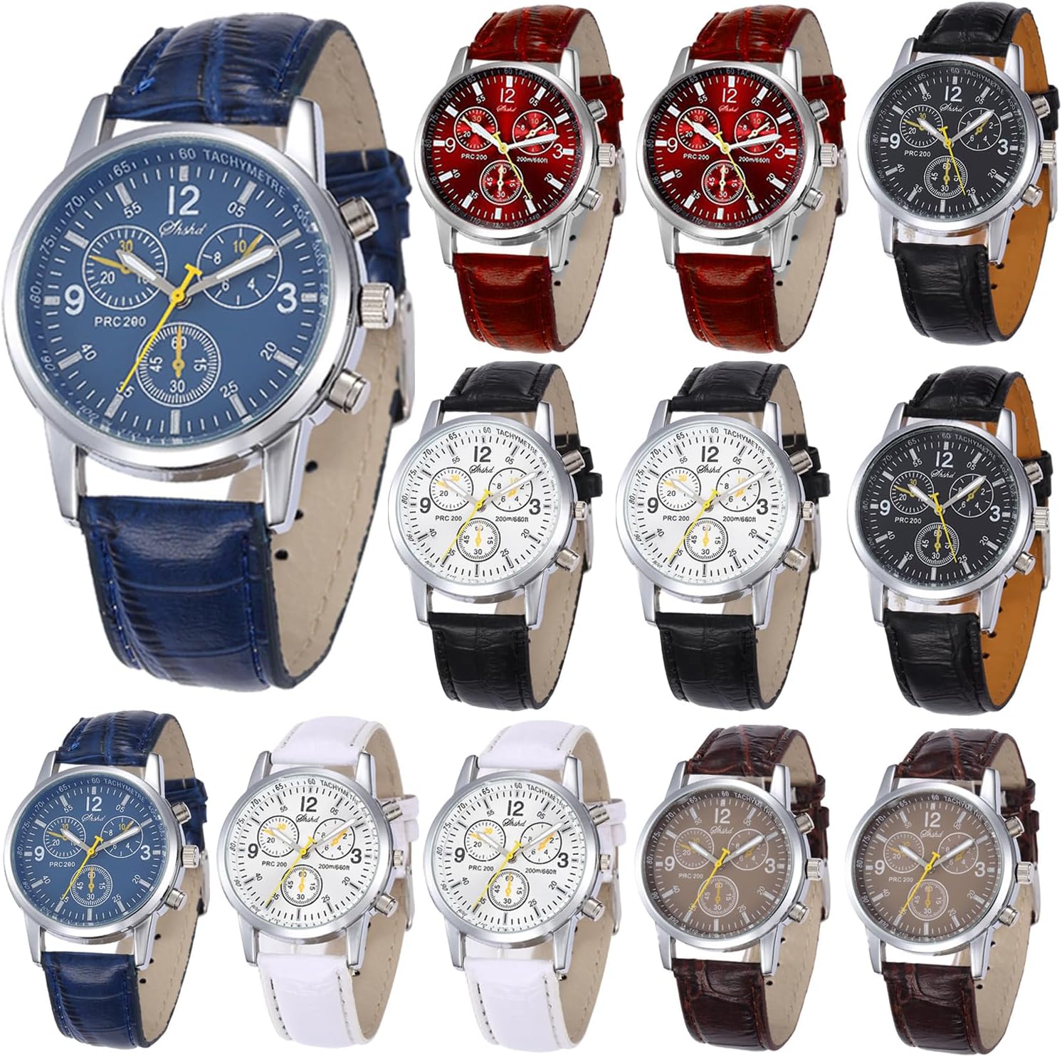 12 Pack Men's Leather Quartz Watch Classic Business Casual Dress Jelly Sports Wrist Band Watches Wholesale Bulk Lots Set Men Watches