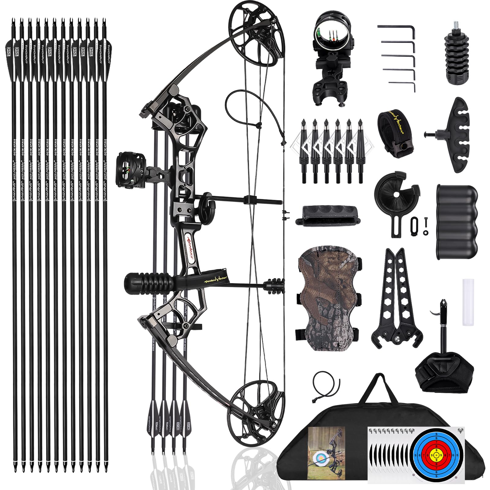 PANDARUS Archery Ready to Hunt Compound Bow Package for Adults and Teens,25