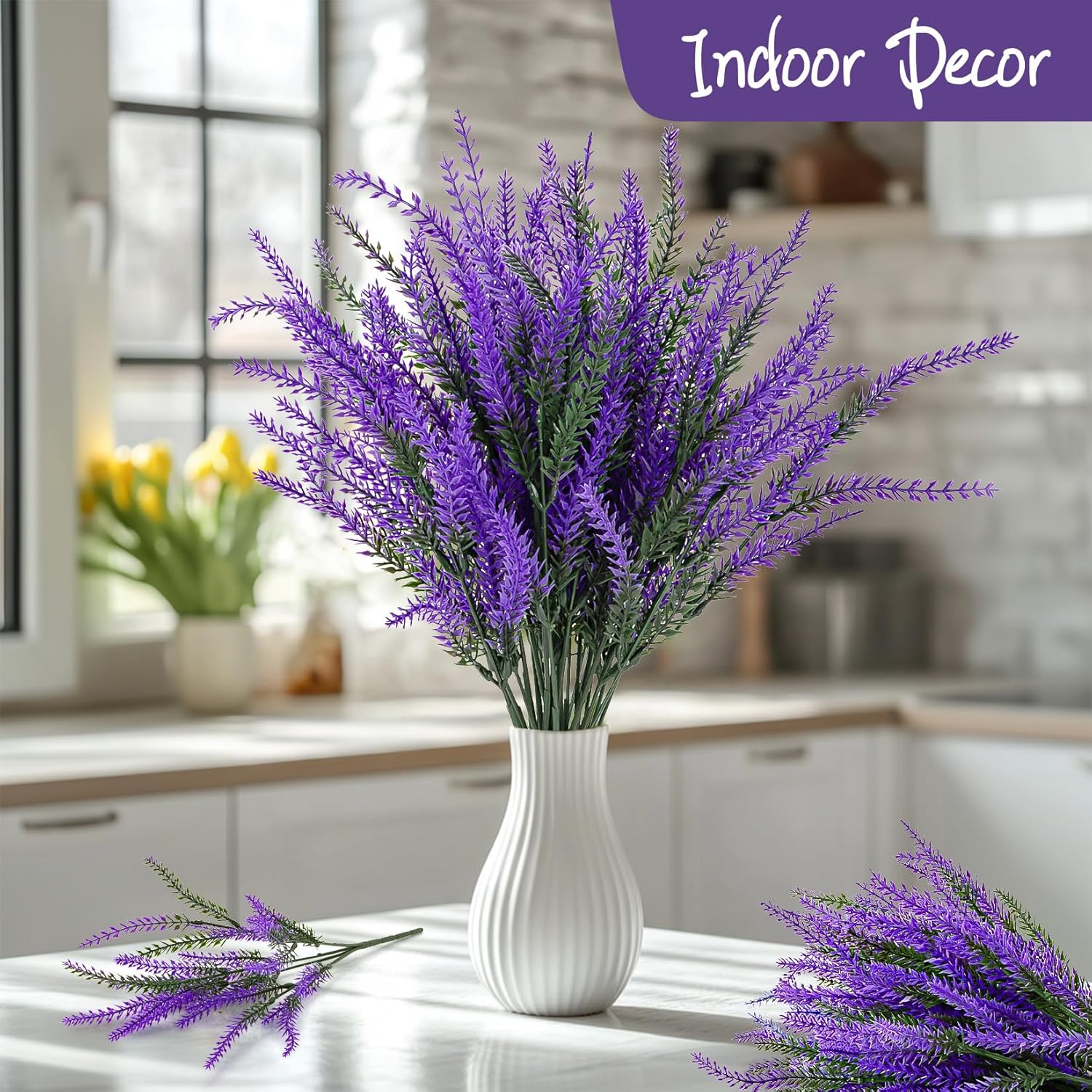 Artificial Lavender Flowers - 9 Pcs Faux Lavender Plant Artificial Fake Plastic Purple Flowers for Home Room Window Wedding Garden Table Centerpieces Vase Outdoors Indoor Decor - Image 3