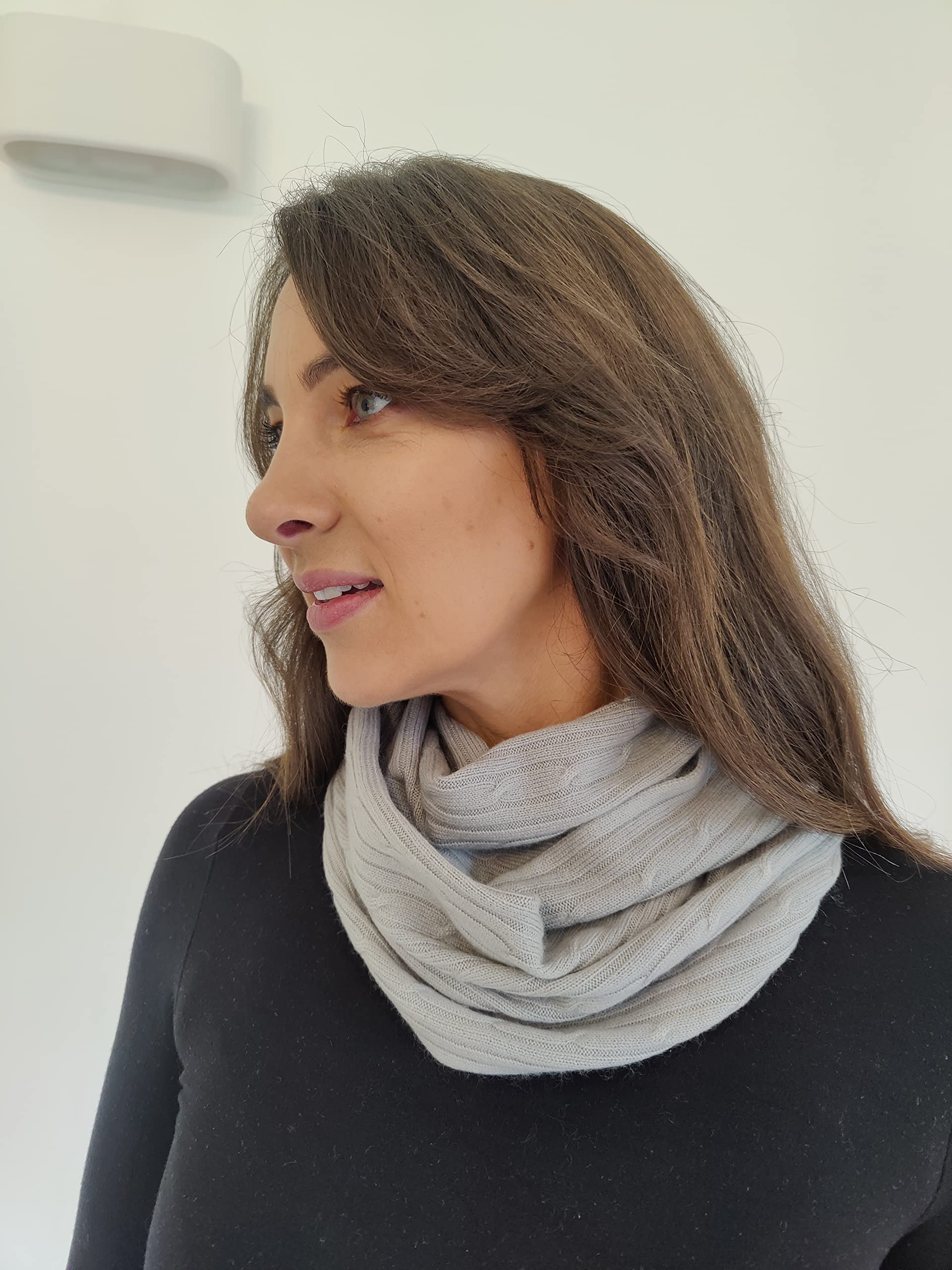 Mimi & Thomas UK Pure Cashmere - Bufanda infinita de punto trenzado