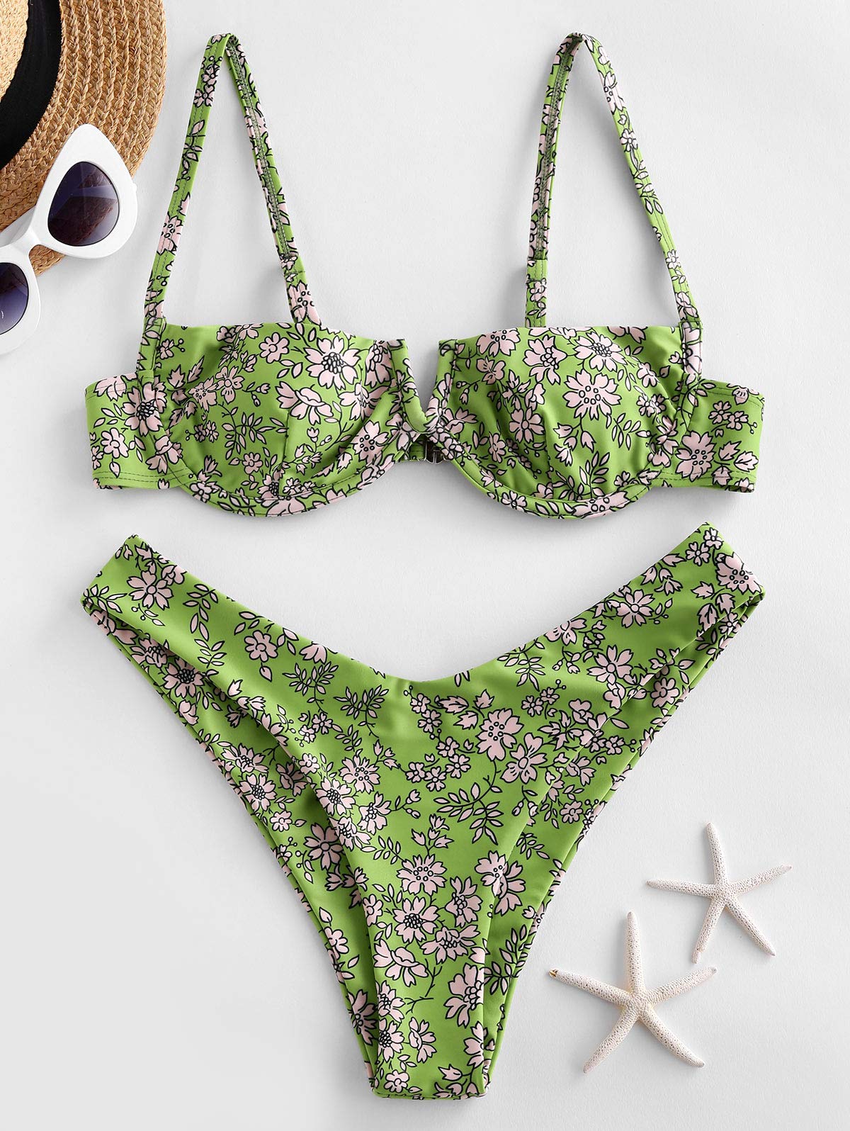 ZAFUL Bikiki Armature Femme Sexy Maillot de Bain Deux pièces Floral Imprimé Brestelles Spaghetti