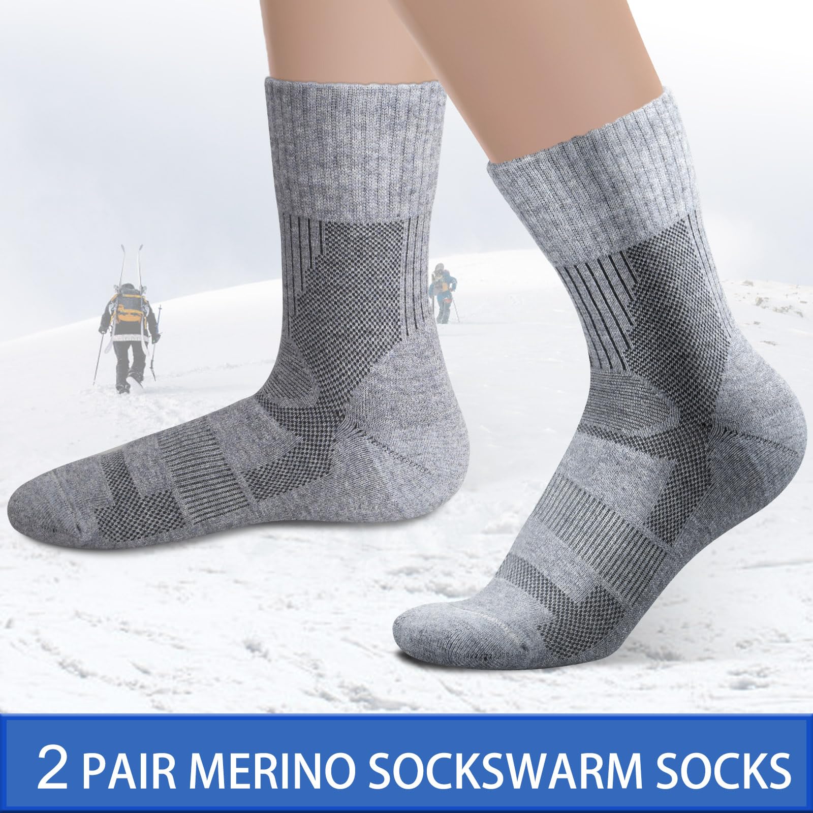 2 pary skarpet z wełny merino na wędrówki dla mężczyzn i kobiet, ciepłe skarpety na zimę, skarpety termiczne, skarpety zimowe, EU 39-43, czarne, 39-43