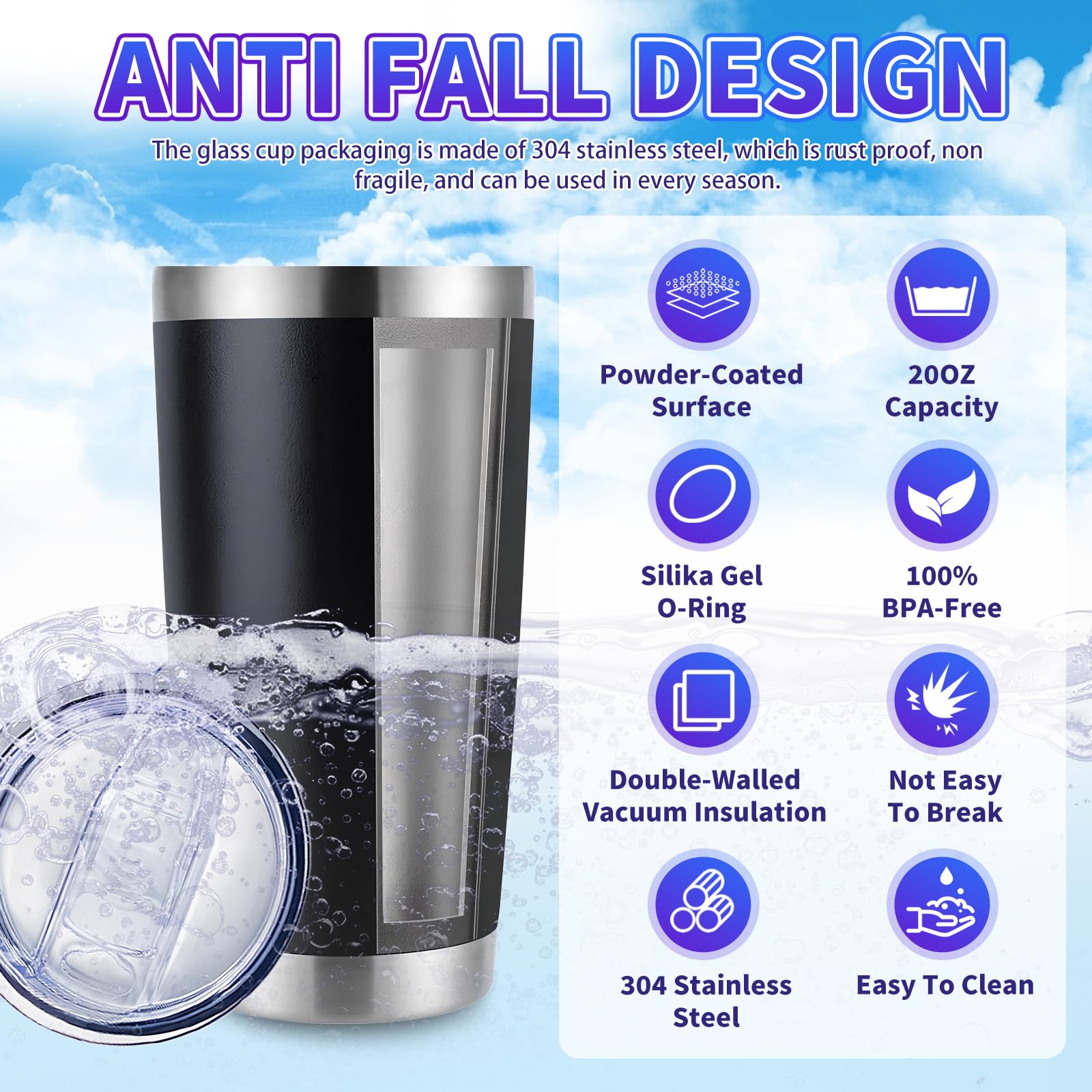 HAOLI Edelstahlbecher mit Deckel und Strohhalm, auslaufsicher, doppelwandig, Reisebecher für heiße und kalte Getränke, für Zuhause, Büro, Outdoor, Party, langlebig, pulverbeschichtet, isoliert