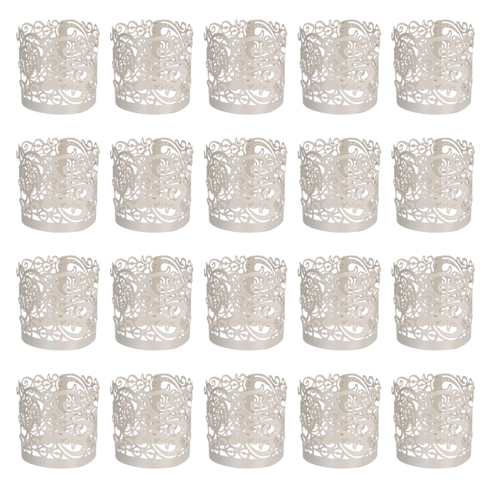 sourcing map 25Pcs Candle Wraps, Laser Cut Votive Candles Holder Wraps for LED Tealight Candles, Tea Light Wrap Lampshade for Elegant Festival Birthday Wedding Party Decoration, Silver