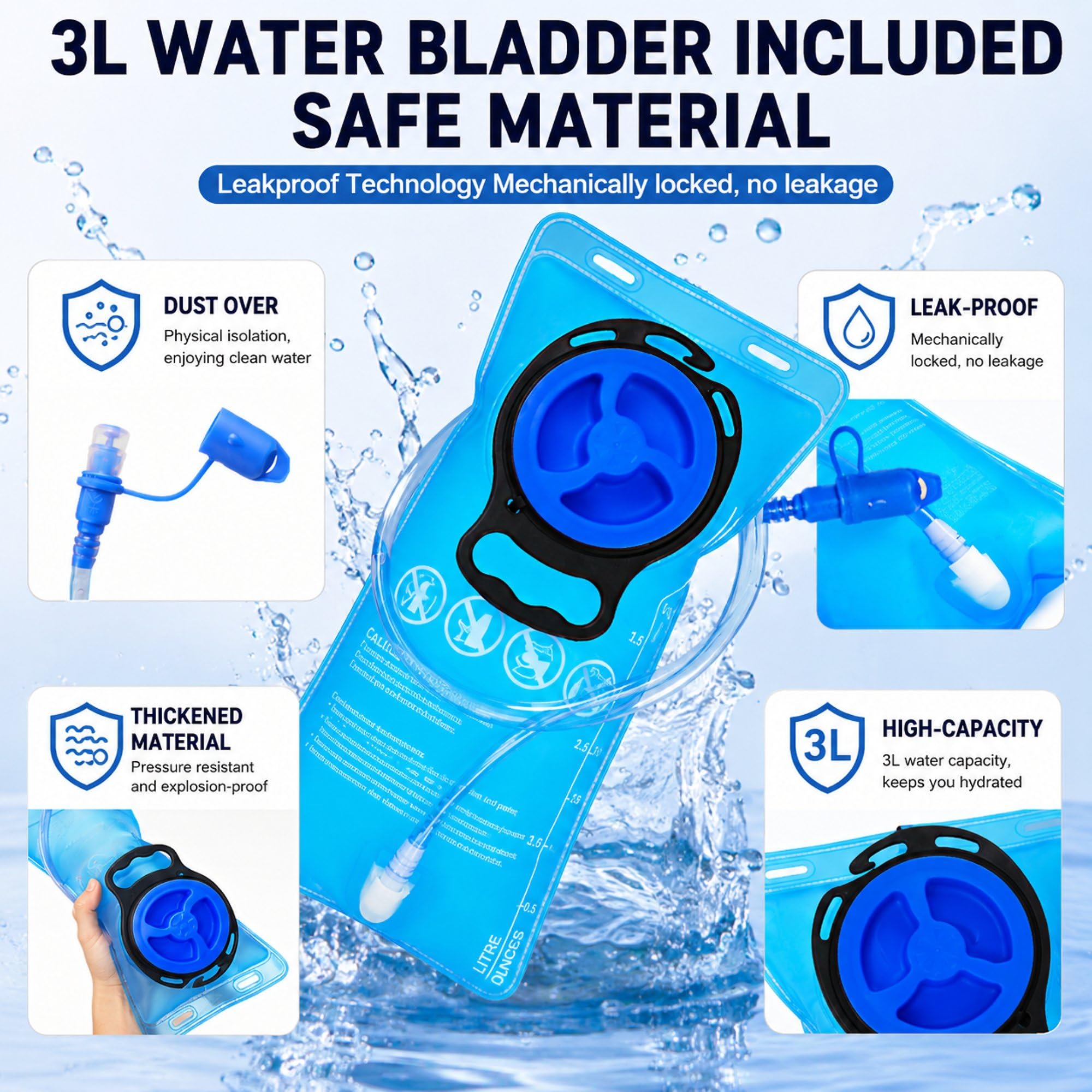 Zaino per idratazione riflettente, zaino idrico con sacca idrica da 2 l/3 l, essenziale per festival, zaino per idratazione rave, per escursioni, corsa, ciclismo e festival