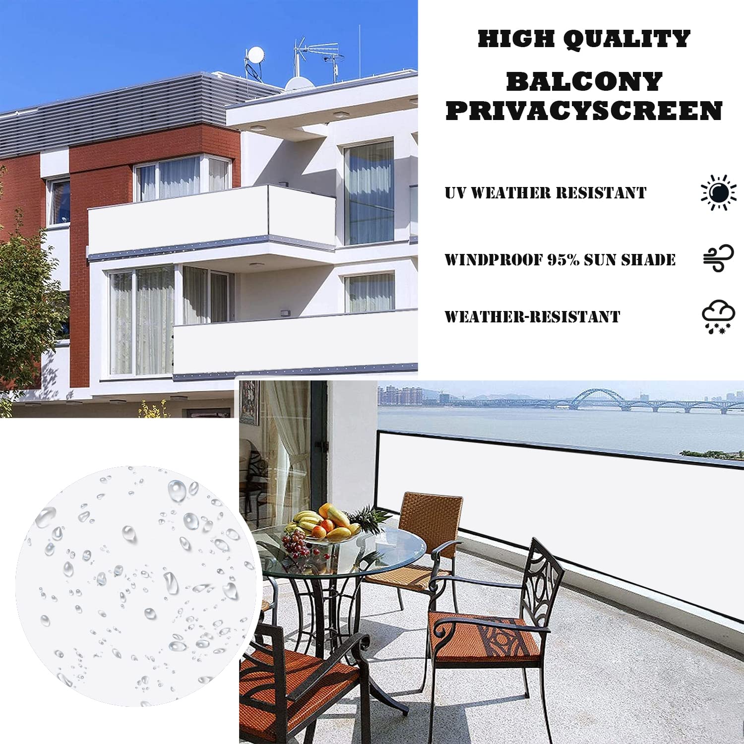 Wiatroszczelny żagiel przeciwsłoneczny, 150 x 600 cm, na patio, podwórko i ogrodzenie zawiera liny i czarne opaski kablowe, ochrona przed promieniowaniem UV, prywatność na zewnątrz, łatwy montaż
