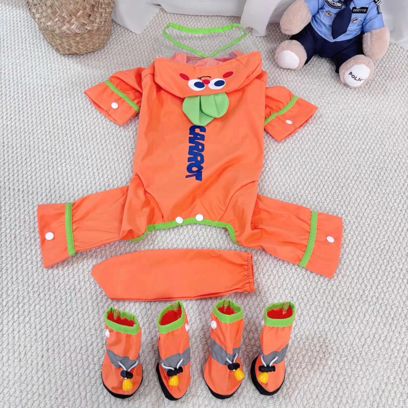 Manteau de pluie imperméable pour chien avec capuche, chaussures et queue amovibles, manteau de pluie avec sangle réfléchissante, veste de pluie légère avec trou pour laisse (carotte orange, taille M)