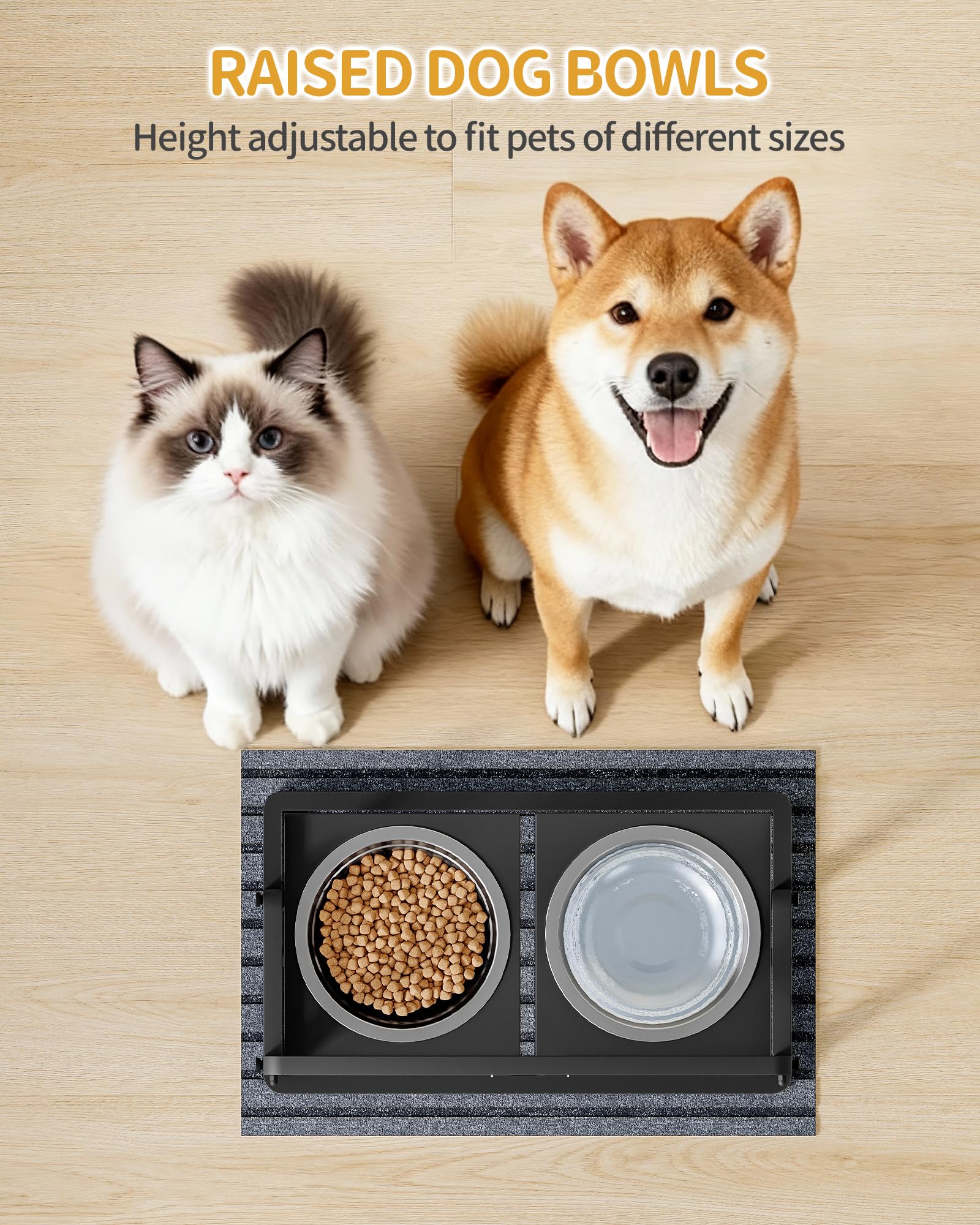 Hzuaneri Cuencos elevados para Perros, 6 tazones de Altura Ajustable con 2 Cuencos de Acero Inoxidable de 2000 ml, Comedero para Perros Grandes, Negro PB89099B
