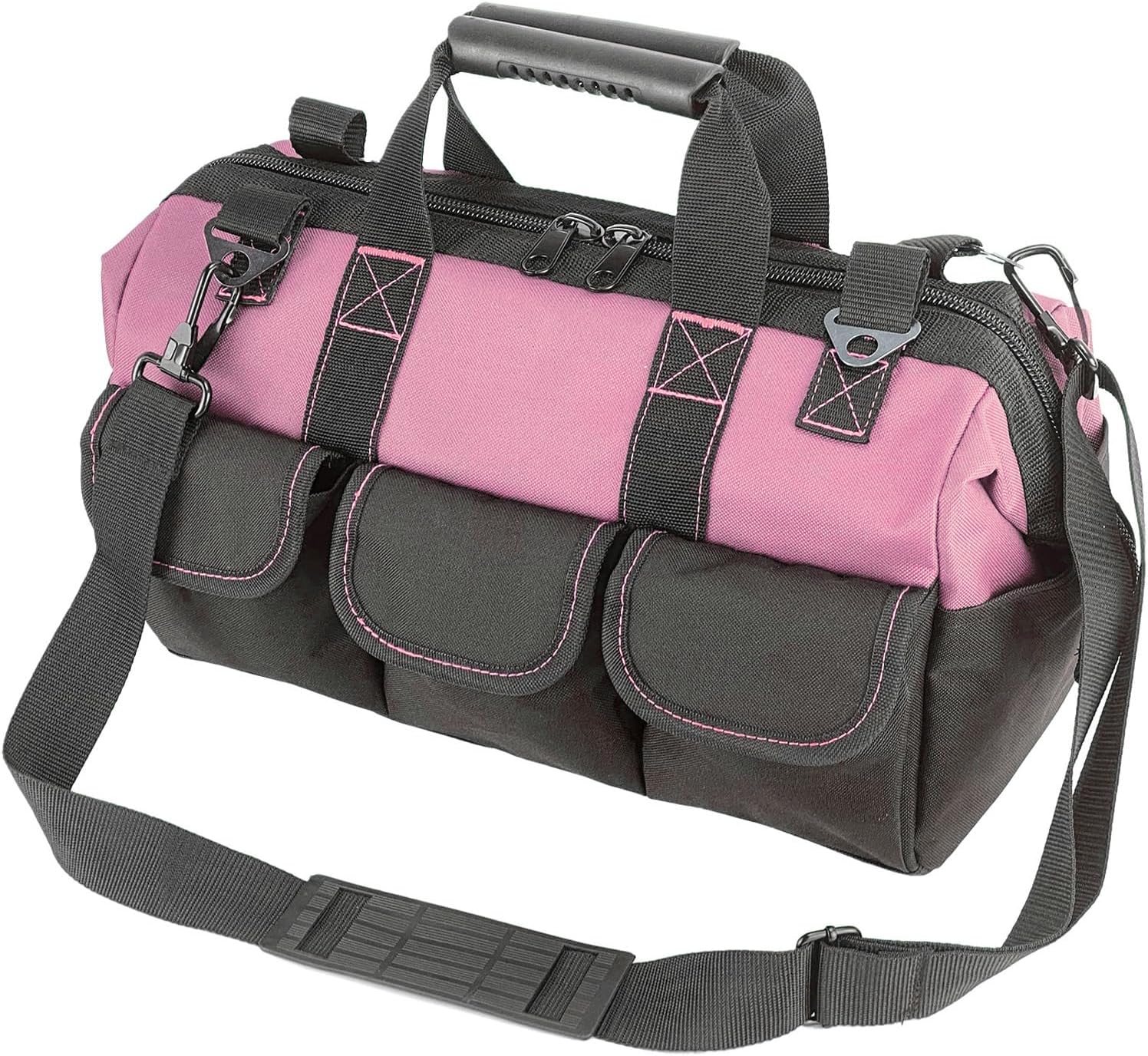 Women Heavy Duty Tool Bag Storage Organizer for Tools,16 x 7.5 x 10.5 inches,50 Pound Capacity, 600D Polyester Fabric (Pink)