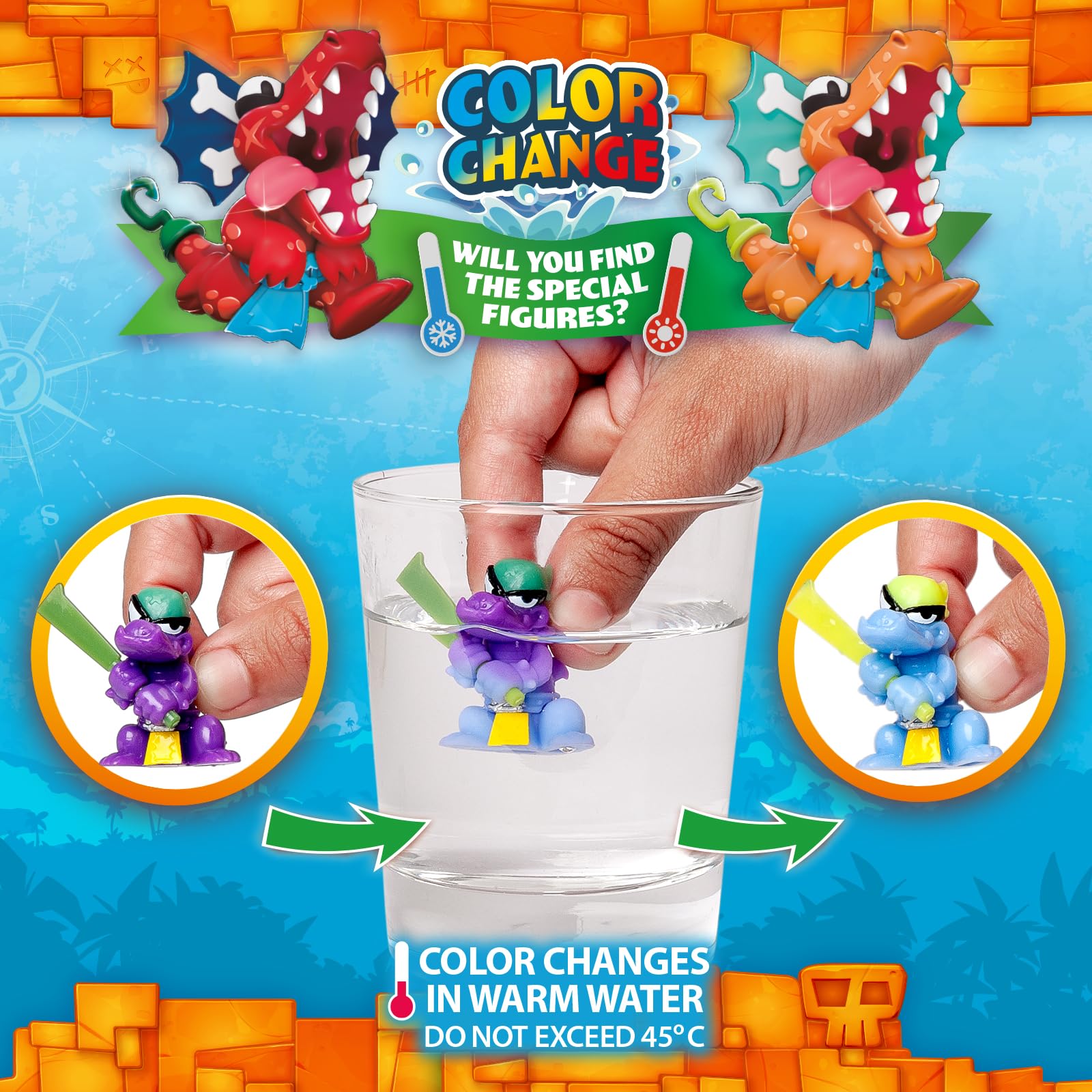 PIRATIX Adventure World seria Wild Kingdom, zestaw 4 figurek – zawiera 4 figurki Piratix, w tym 1 zmieniającą kolor i 1 niespodziankę oraz 4 akcesoria zmieniające kolor, zestaw 3 z 6