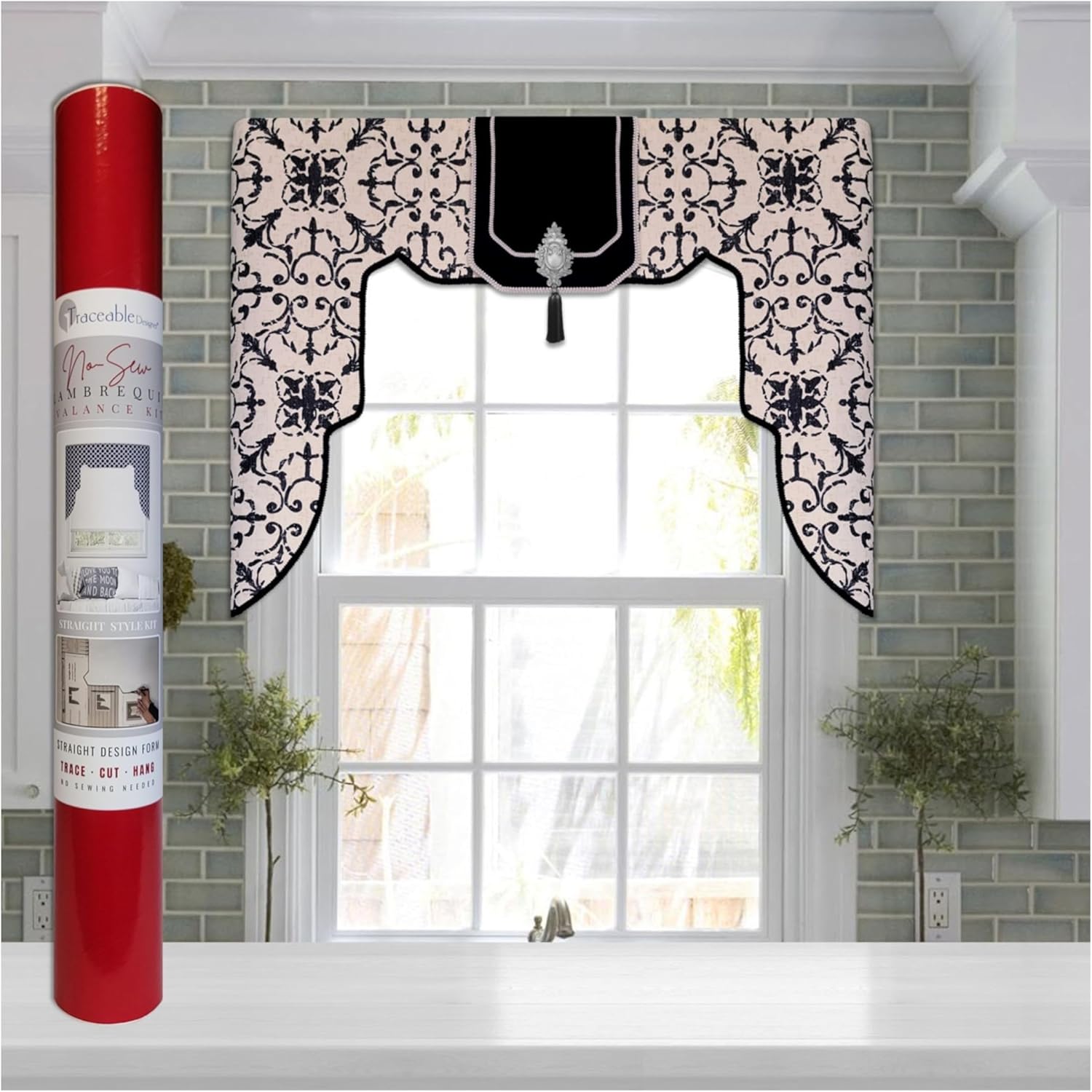 No-Sew Valance Kit | Tailored Lambrequin | Make Classic Window Treatments Without Sewing | Rod Pocket Design