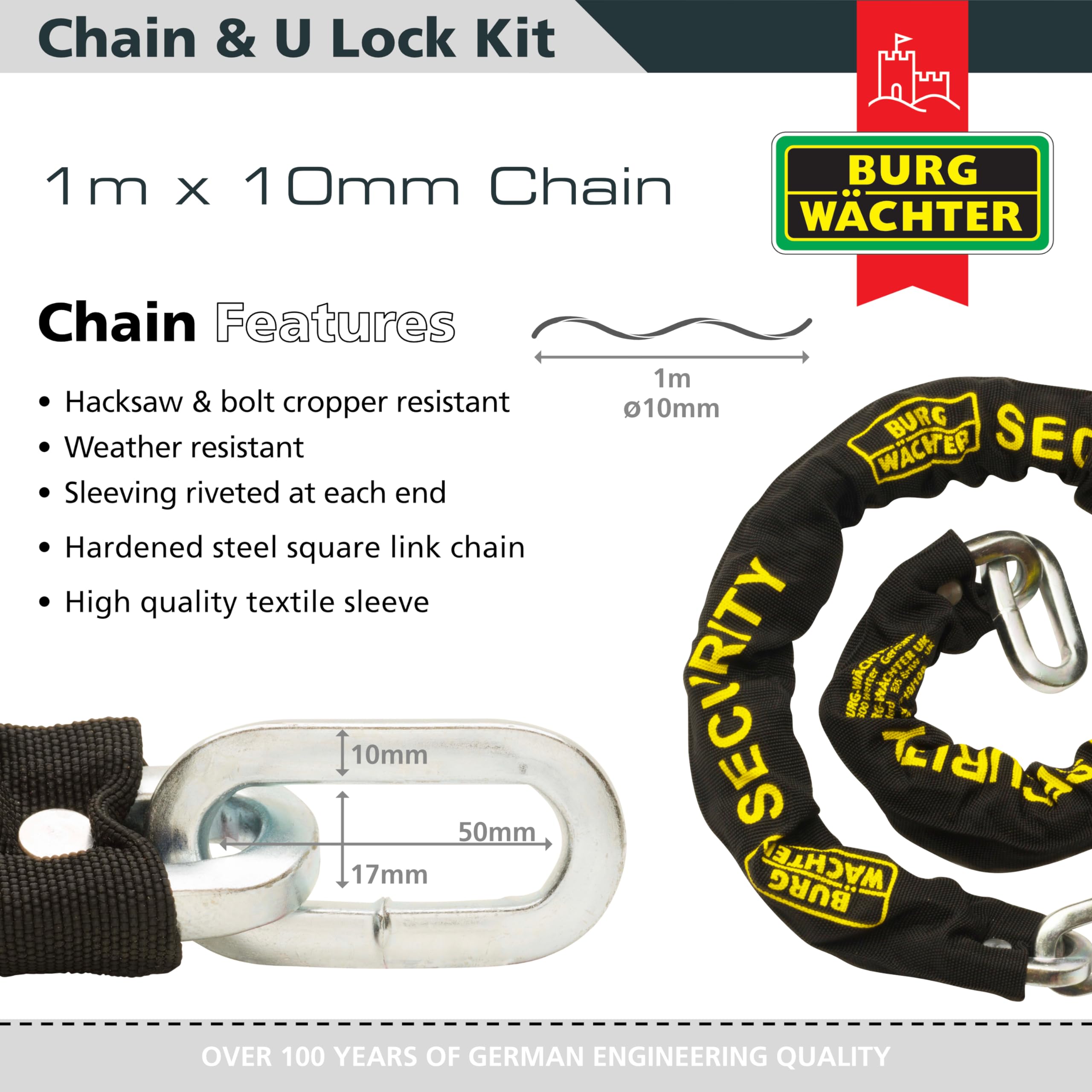 Burg-Wachter 1M Sold Secure Gold fietsketting en slot kit, zwart Burg-Wachter 1M Sold Secure Gold fietsketting en slot kit, zwart