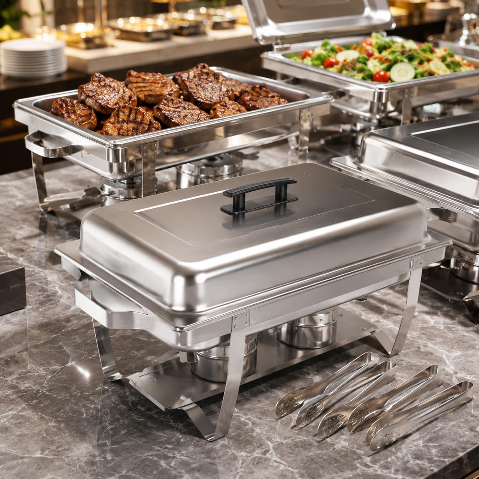Aplancee Chafing Dish, 2 contenitori scaldavivande in acciaio inox, per catering, buffet e feste