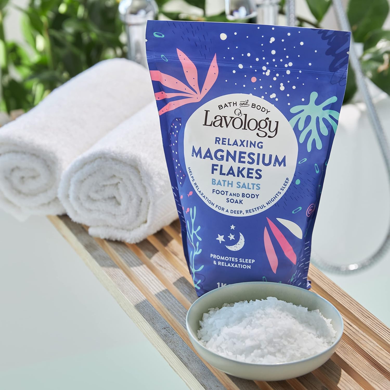 Magnesium Flakes Bath Salts by Lavology - 1kg - All Natural Ingredients - Calming & Relaxing Bath Salts, White, 1 kg (Pack of 1) - Image 3