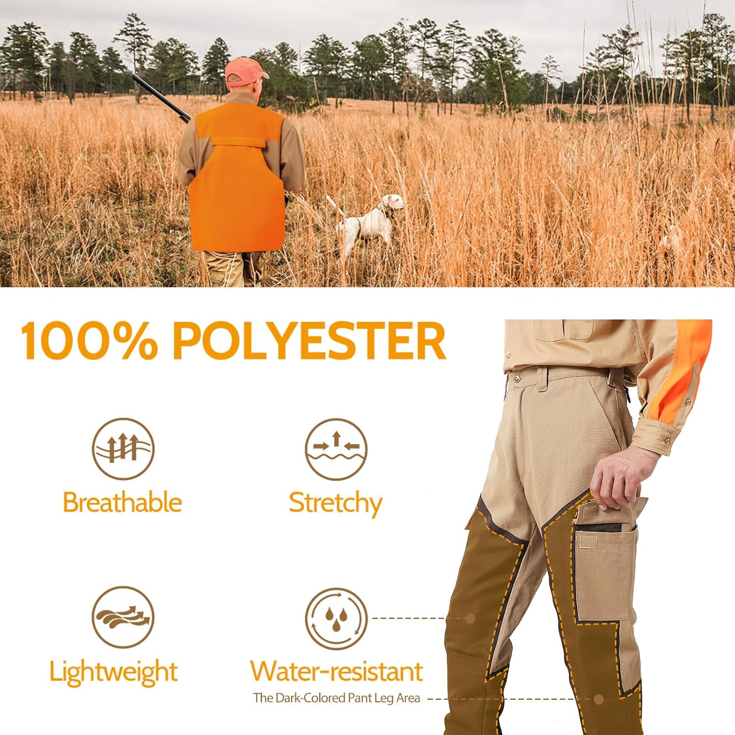 NEW VIEW Upland Hunting Pants for Men, Pheasant Hunting Pants with 6 Pockets, Water Resistant Outdoor Pants - Image 3