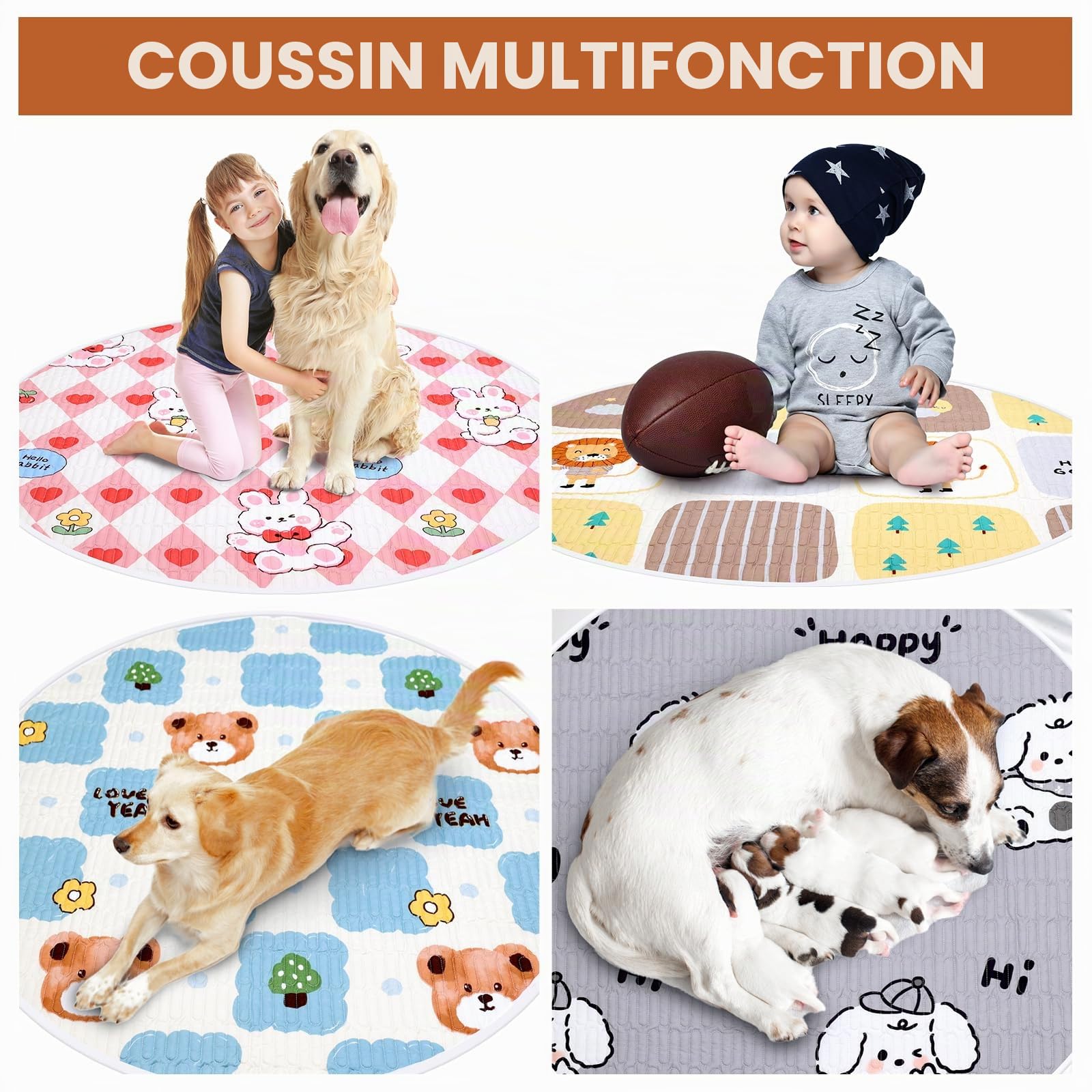 4 pcs Tapis d'entraînement lavables Absorbant Réutilisable Fournitures pour Boîte de Mise Bas Tapis Parc de Jeu pour Chiots Grands Animaux