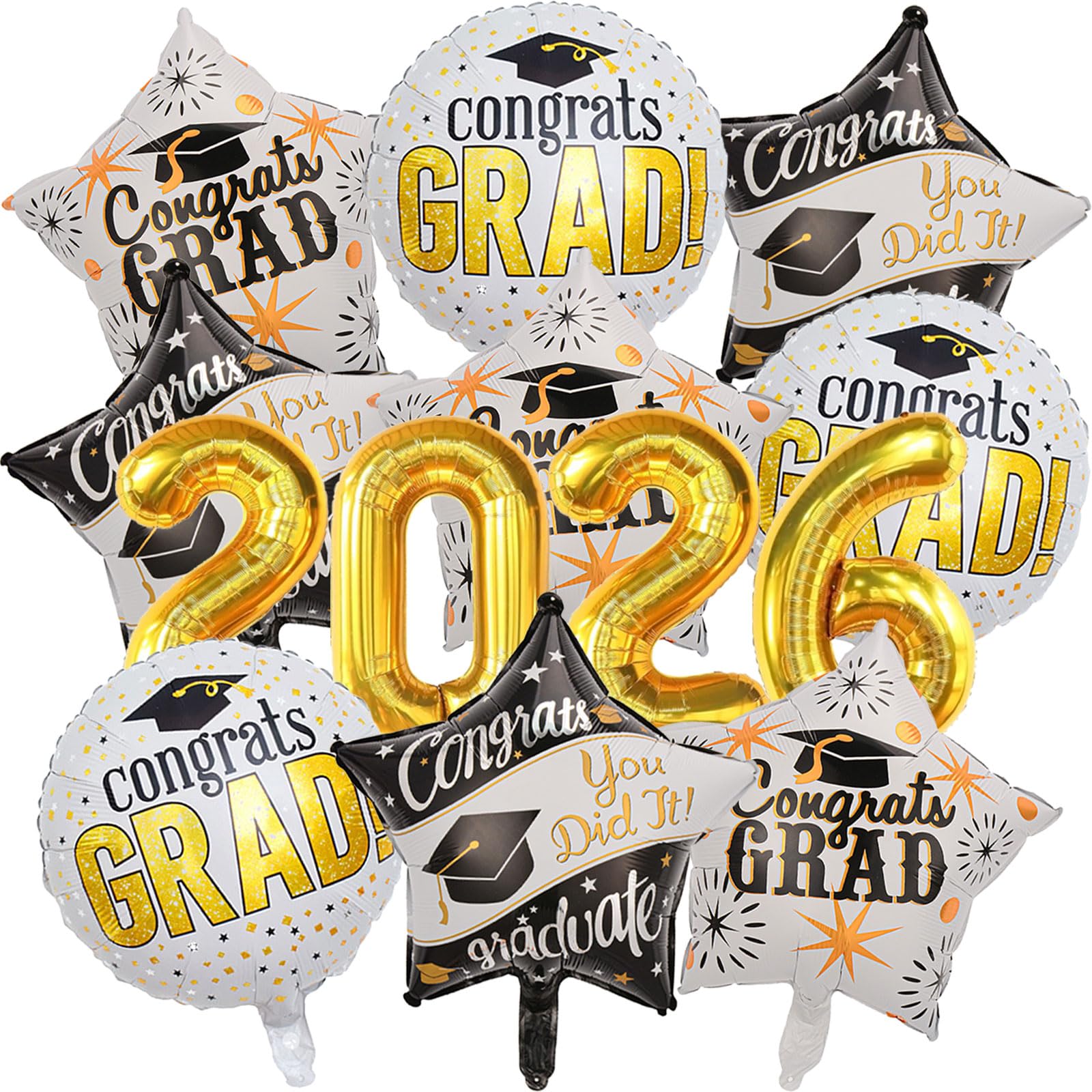 Photo 1 of 13Pcs Graduation Balloons - 16 Inch Gold 2026 Congrats Grad Balloons for Graduation Decorations 2026 - Congrats Balloon for Graduations Decorations Class of 2026 - Black and Gold Party Decor