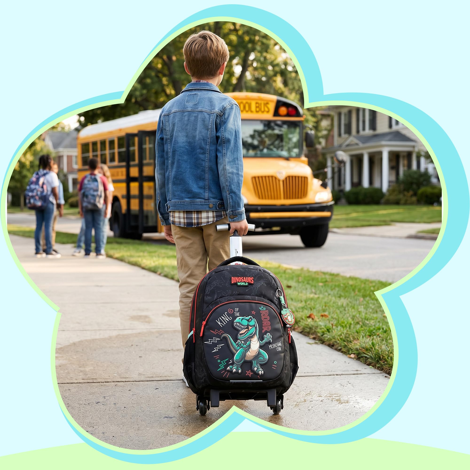HTgroce Zaino Trolley Scuola Elementare Bambino– Set 3 in 1 con Borsa e Astuccio – Zainetto con Ruote Ergonomico per Primaria