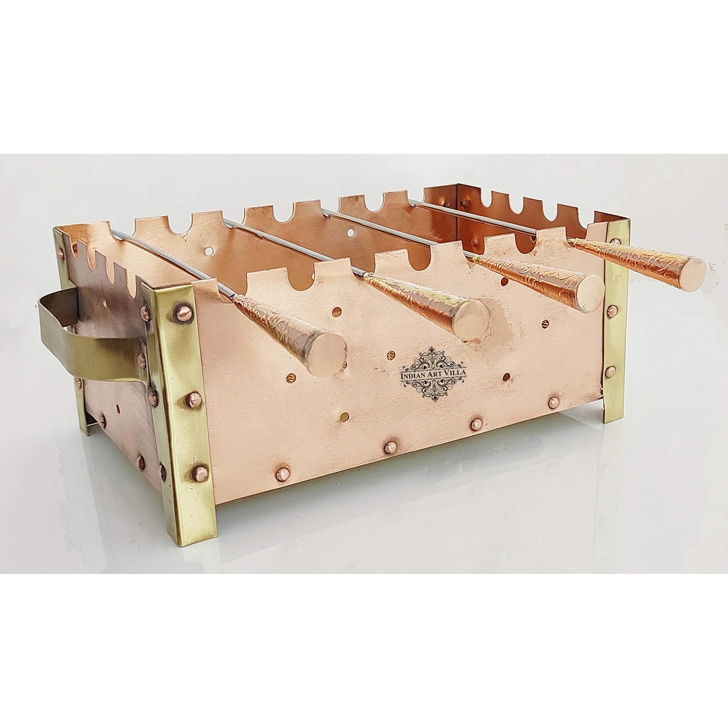 INDIAN ART VILLA Copper Barbeque Grill Set, Home & Outdoor Charcoal Grill Oven with 3 Skewers, Premium BBQ Accessories for Grilling, Portable and Durable (Big) INDIAN ART VILLA Copper Barbeque Grill Set, Home & Outdoor Charcoal Grill Oven with 3 Skewers, Premium BBQ Accessories for Grilling, Portable and Durable (Big)