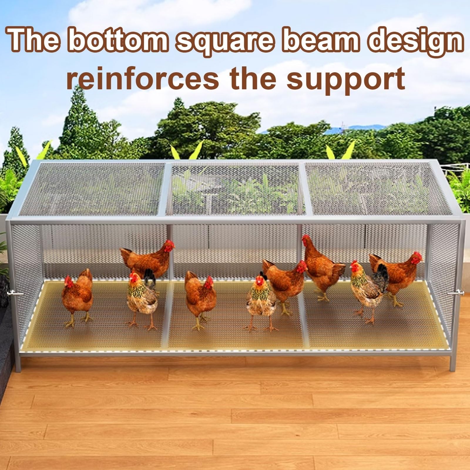 Pollaio in Ferro per Galline Design A Doppia Porta Lunghezza 100/147 Cm Recinto per Galline Da Esterno Serratura, per Polli, Anatre E Conigli(Silver,147 * 58 * 62CM)