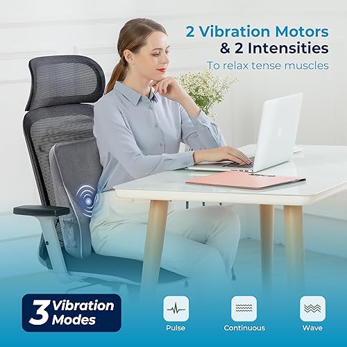 Miniatura 2 de COMFIER Almohada lumbar de apoyo para silla de oficina, almohada lumbar con 3 modos de vibración y 2 niveles de calor, espuma viscoelástica, soporte