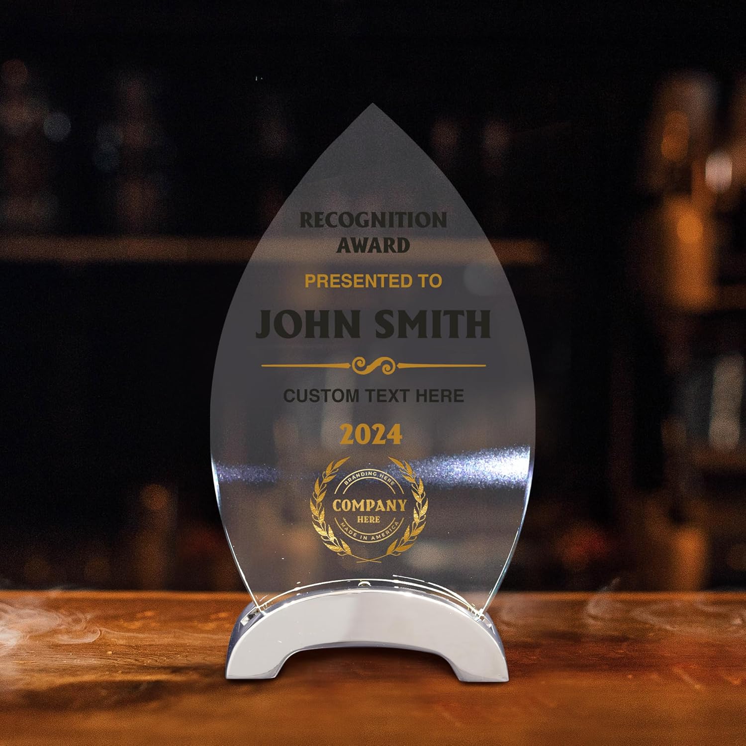 7 1/2" Personalized Glass Plaque for Awards and Trophies, Custom Award for Employee of the Month, Retirement, Leadership and Appreciation Gift F (D3)