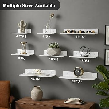 Z metnal Floating Shelves, Modern Bathroom Shelves, 400mm Display Metal Wall Shelf for Speaker Figure Collection, Aluminum, Wall Mounted, White 16 x 5 inch, 2 Pack