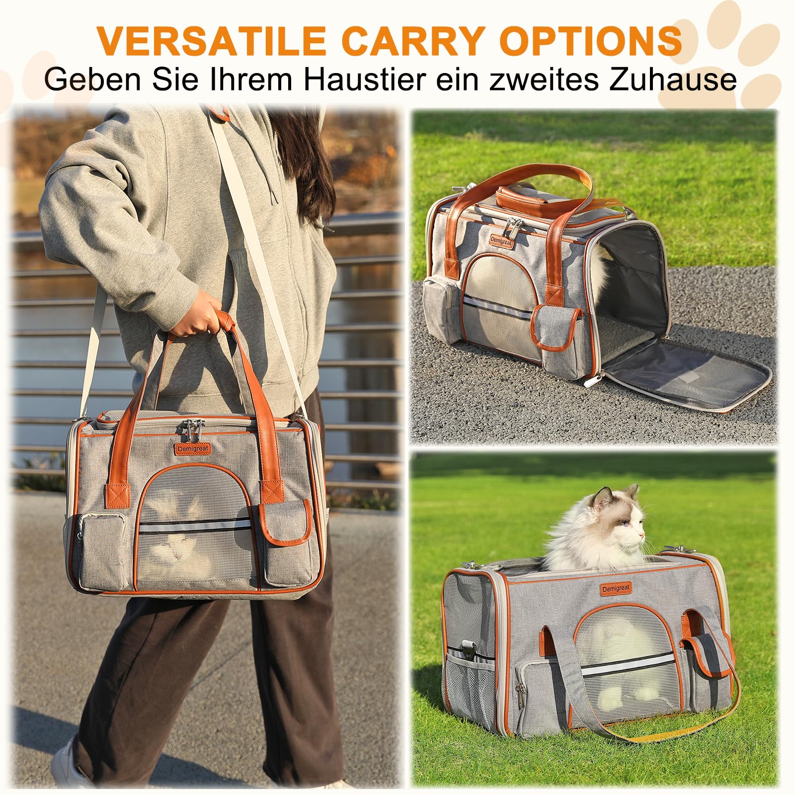 Bolsa de transporte para mascotas para gatos pequeños y perros pequeños, transpirable, bolsa de transporte plegable con correa para el hombro, bolsa de transporte para compañías aéreas